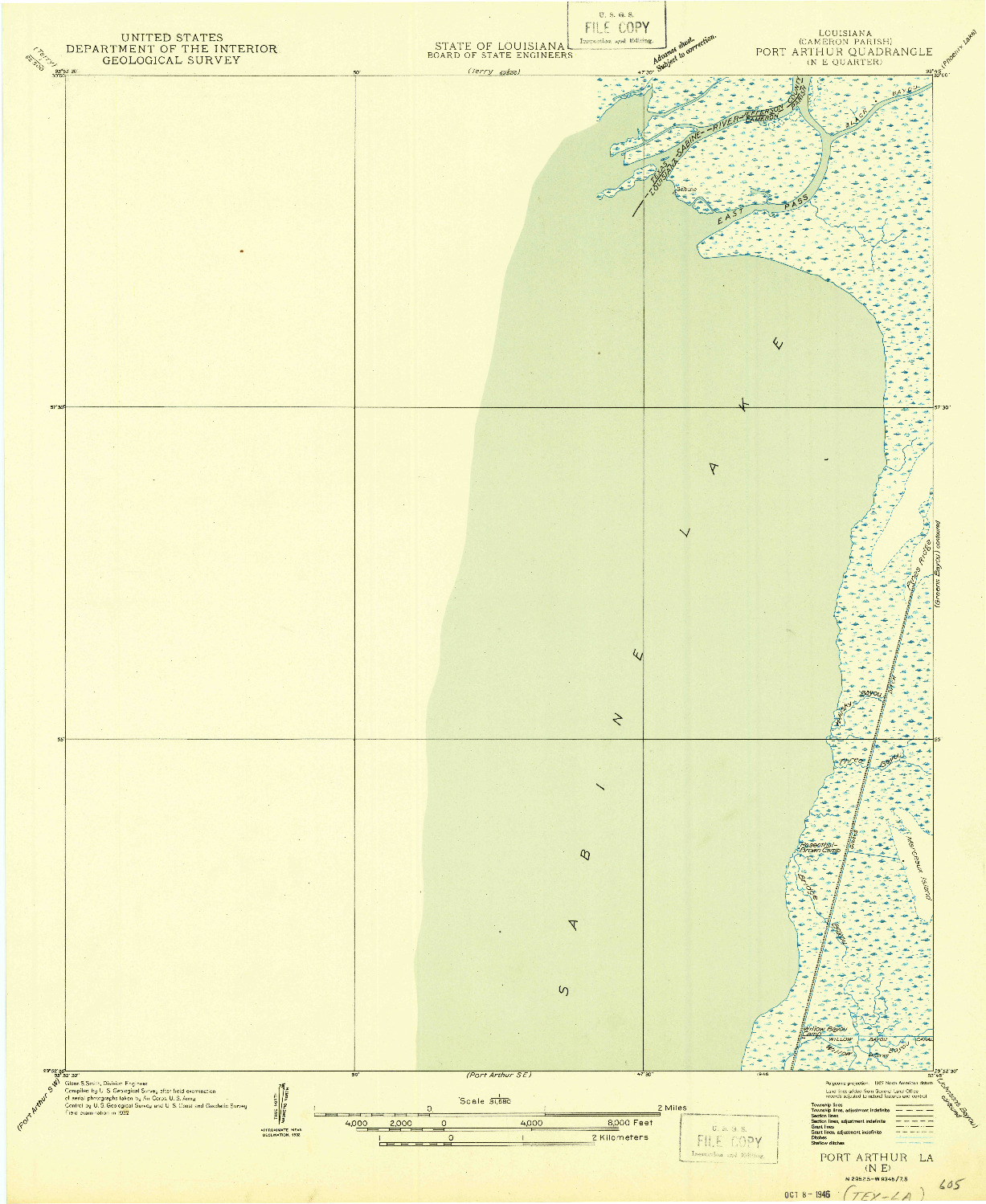 USGS 1:31680-SCALE QUADRANGLE FOR PORT ARTHUR NE, LA 1946