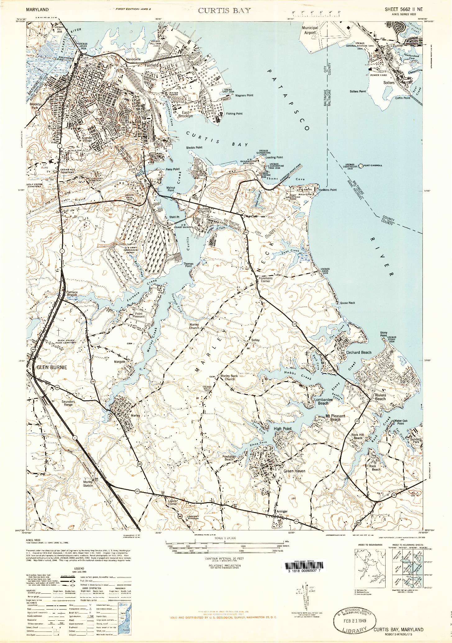 USGS 1:24000-SCALE QUADRANGLE FOR CURTIS BAY, MD 1946