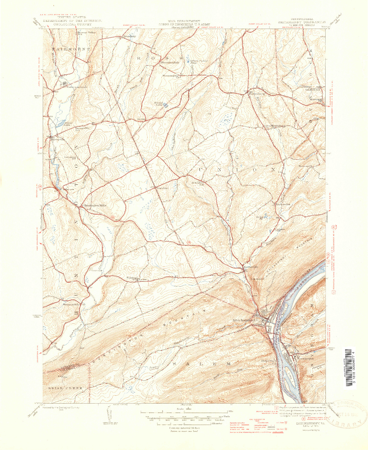 USGS 1:31680-SCALE QUADRANGLE FOR SHICKSHINNY, PA 1946