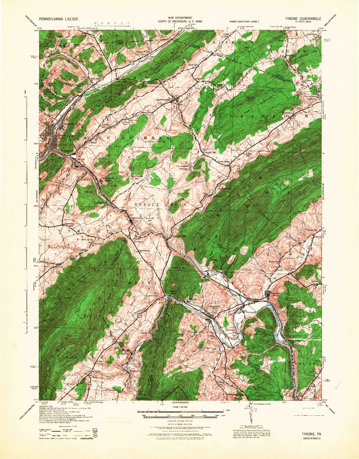 USGS 1:62500-SCALE QUADRANGLE FOR TYRONE, PA 1946
