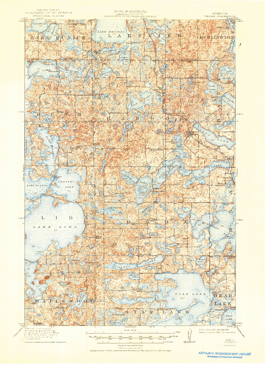 USGS 1:62500-SCALE QUADRANGLE FOR VERGAS, MN 1915