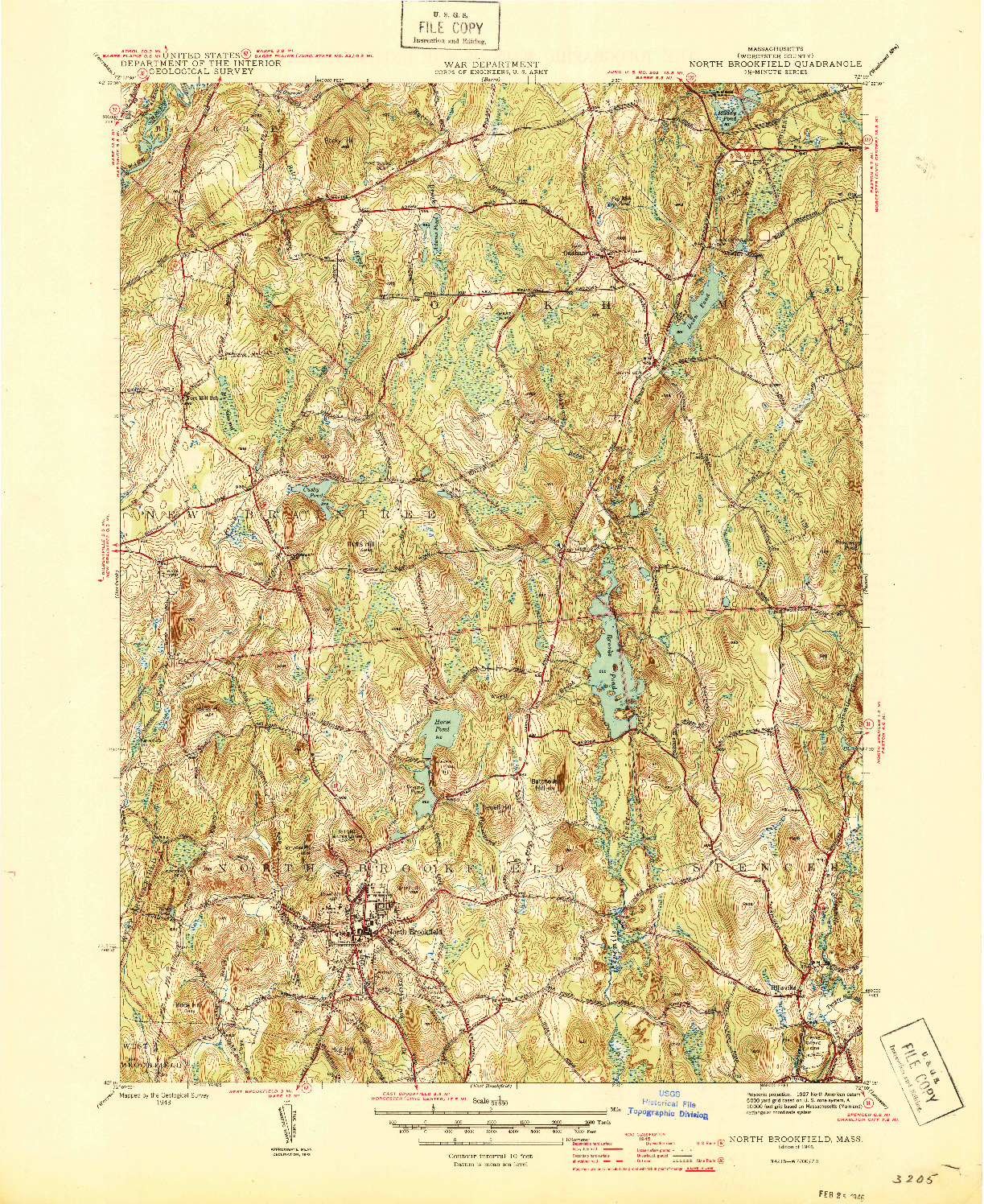 USGS 1:31680-SCALE QUADRANGLE FOR NORTH BROOKFIELD, MA 1946