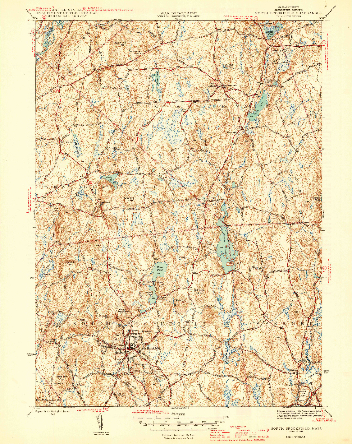 USGS 1:31680-SCALE QUADRANGLE FOR NORTH BROOKFIELD, MA 1946