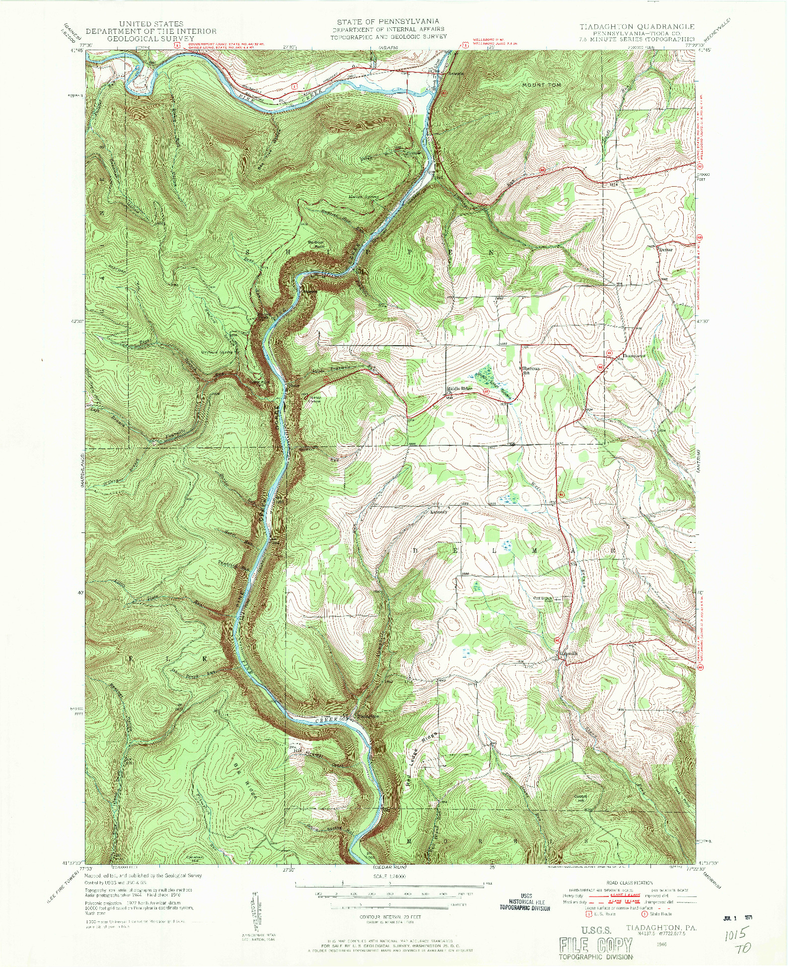 USGS 1:24000-SCALE QUADRANGLE FOR TIADAGHTON, PA 1946