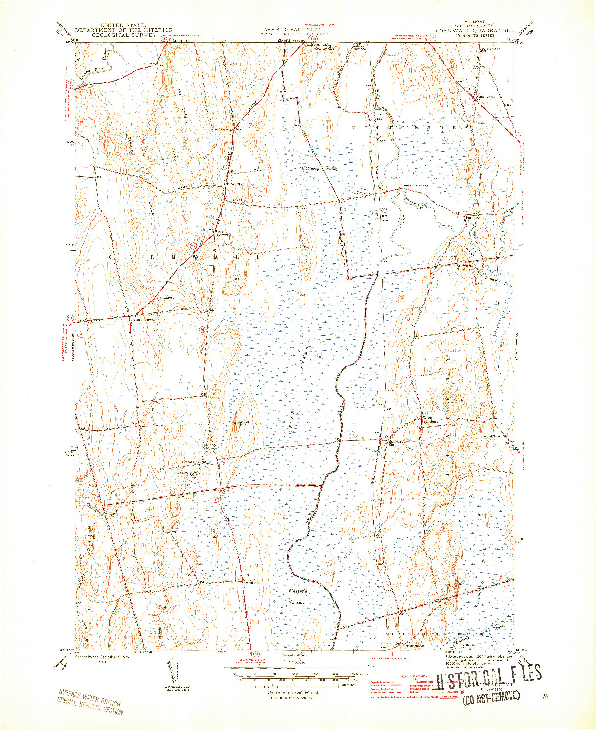 USGS 1:31680-SCALE QUADRANGLE FOR CORNWALL, VT 1943