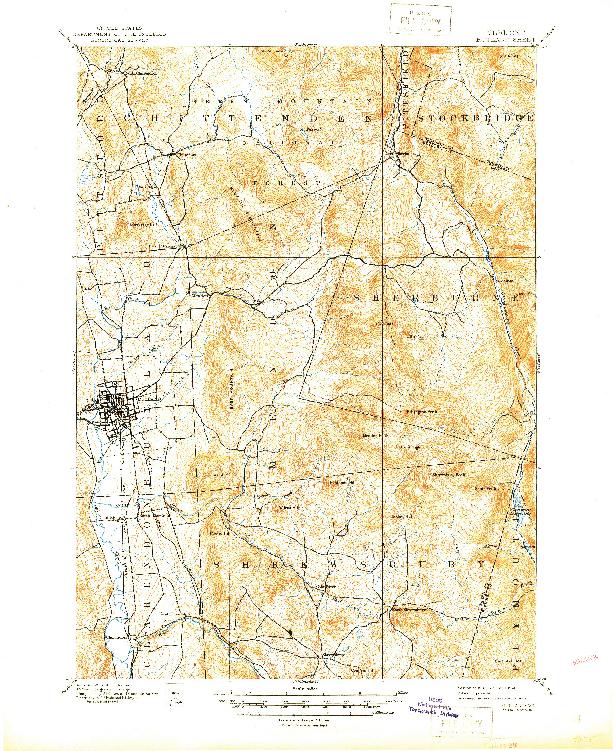 USGS 1:62500-SCALE QUADRANGLE FOR RUTLAND, VT 1893