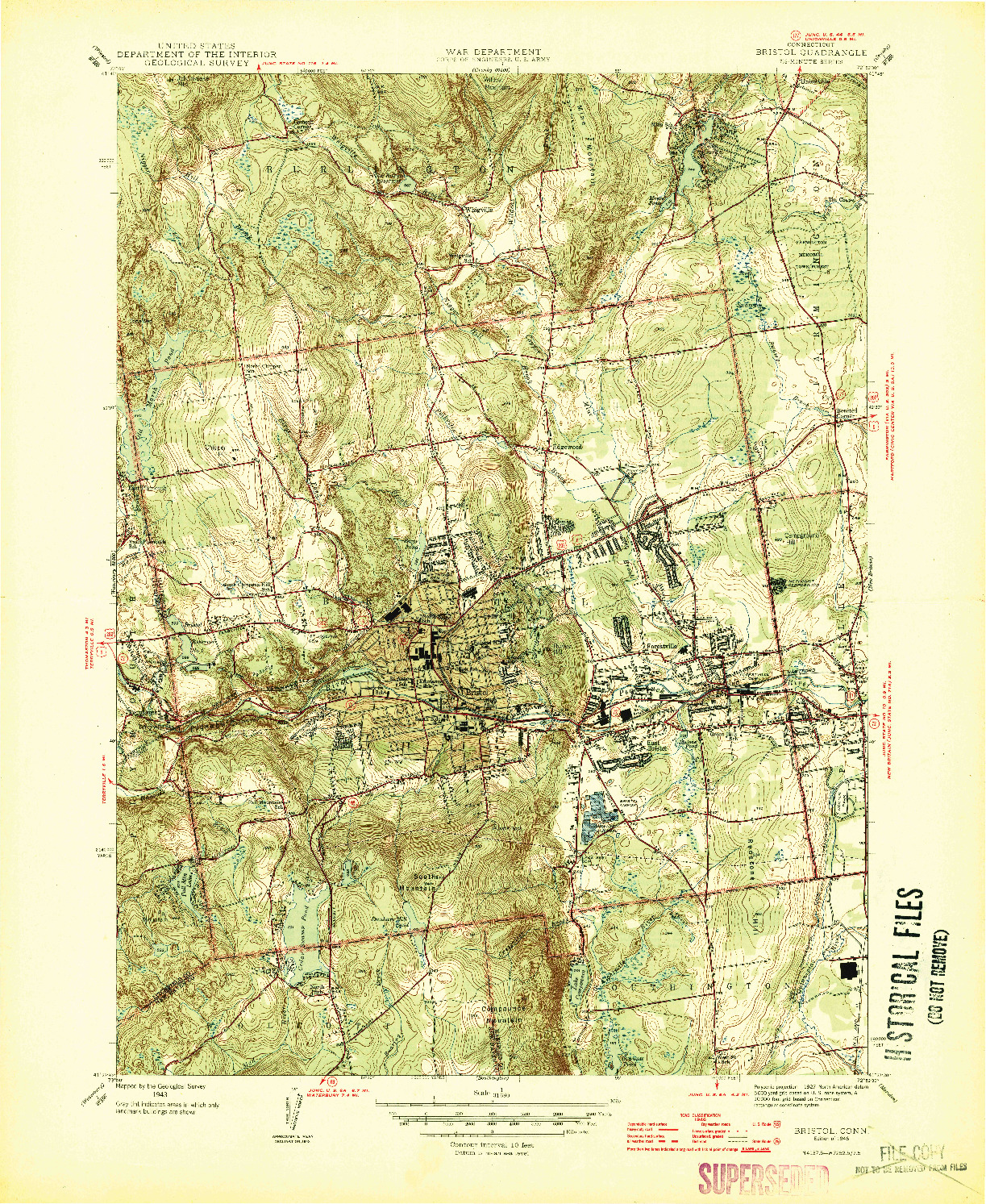 USGS 1:31680-SCALE QUADRANGLE FOR BRISTOL, CT 1946