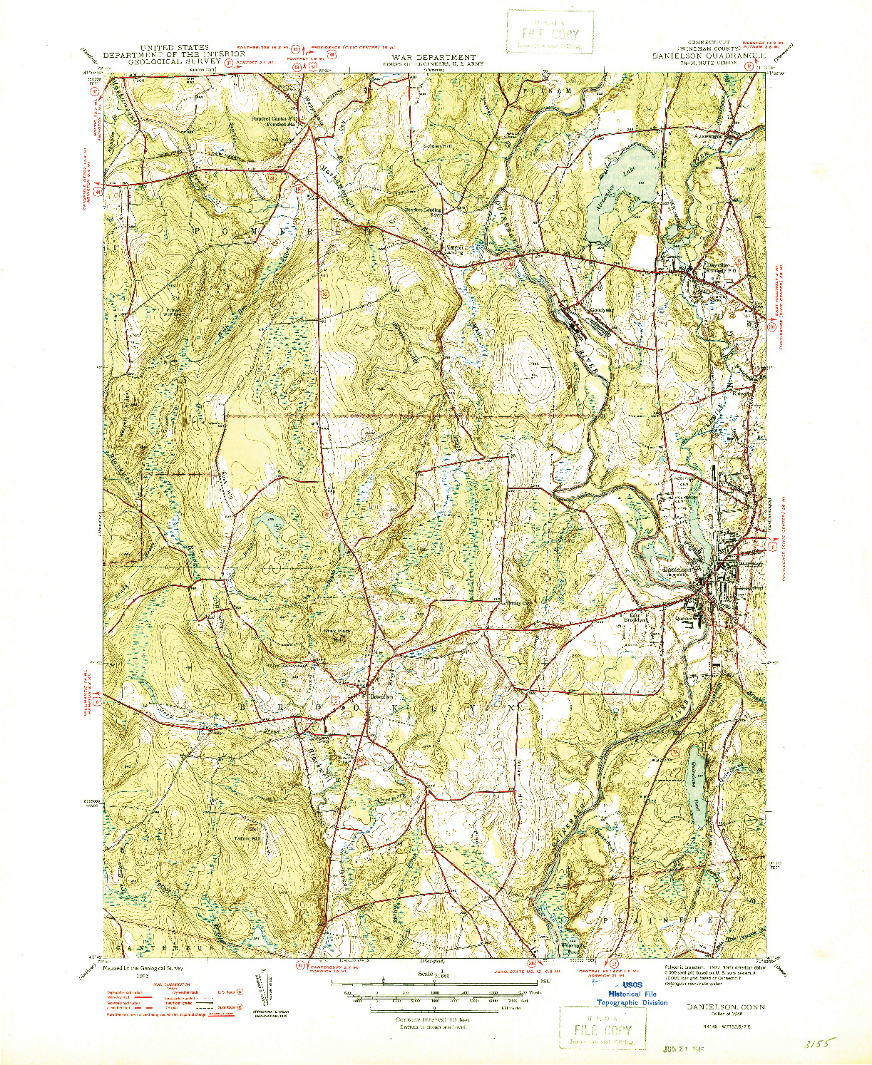 USGS 1:31680-SCALE QUADRANGLE FOR DANIELSON, CT 1946