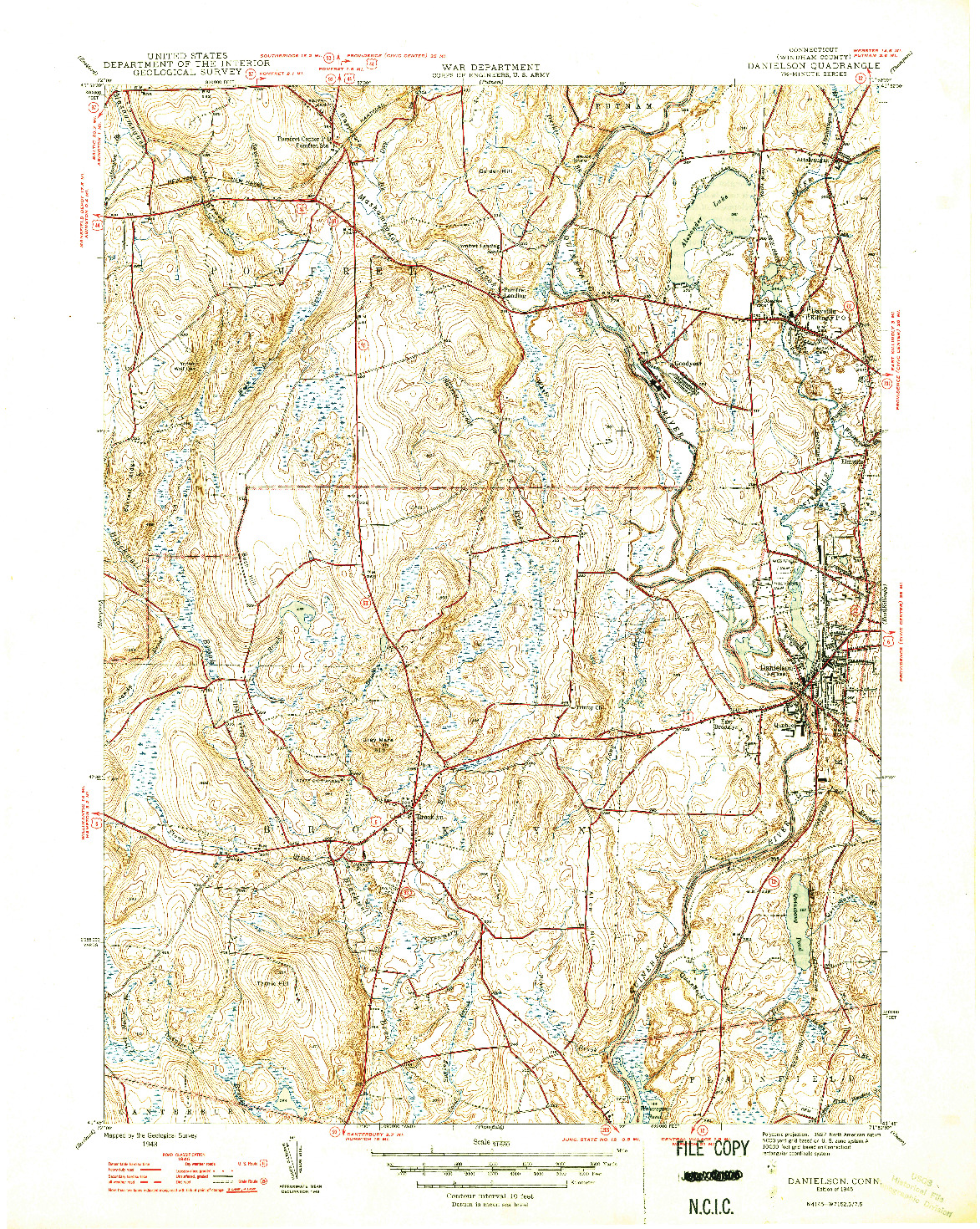 USGS 1:31680-SCALE QUADRANGLE FOR DANIELSON, CT 1946