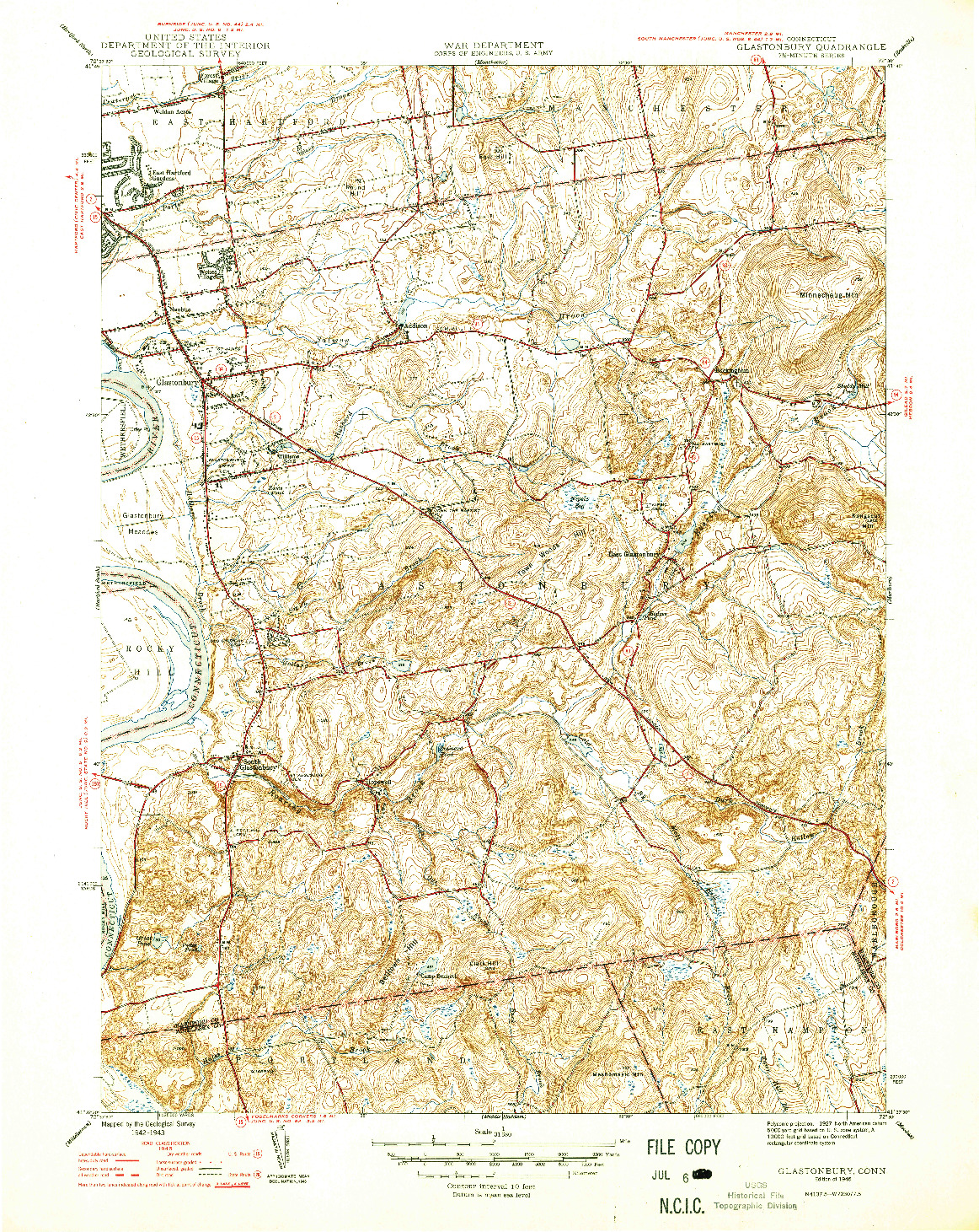 USGS 1:31680-SCALE QUADRANGLE FOR GLASTONBURY, CT 1946