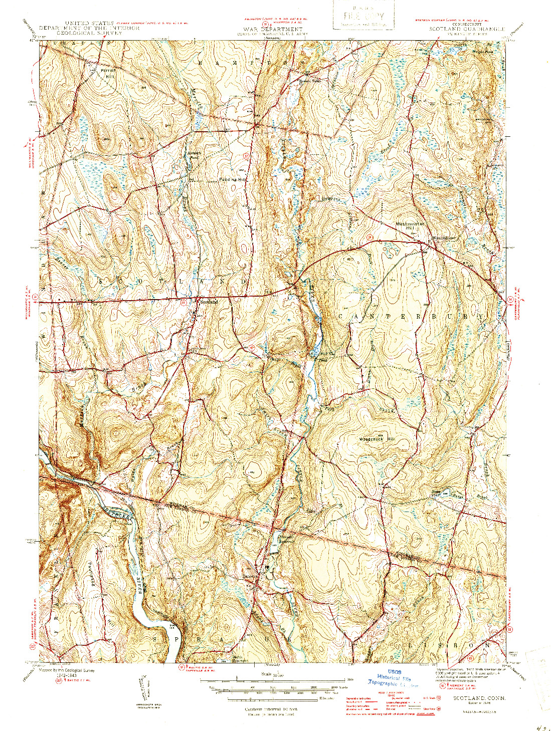 USGS 1:31680-SCALE QUADRANGLE FOR SCOTLAND, CT 1946