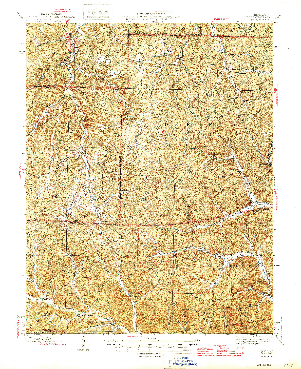 USGS 1:62500-SCALE QUADRANGLE FOR BOSS, MO 1946