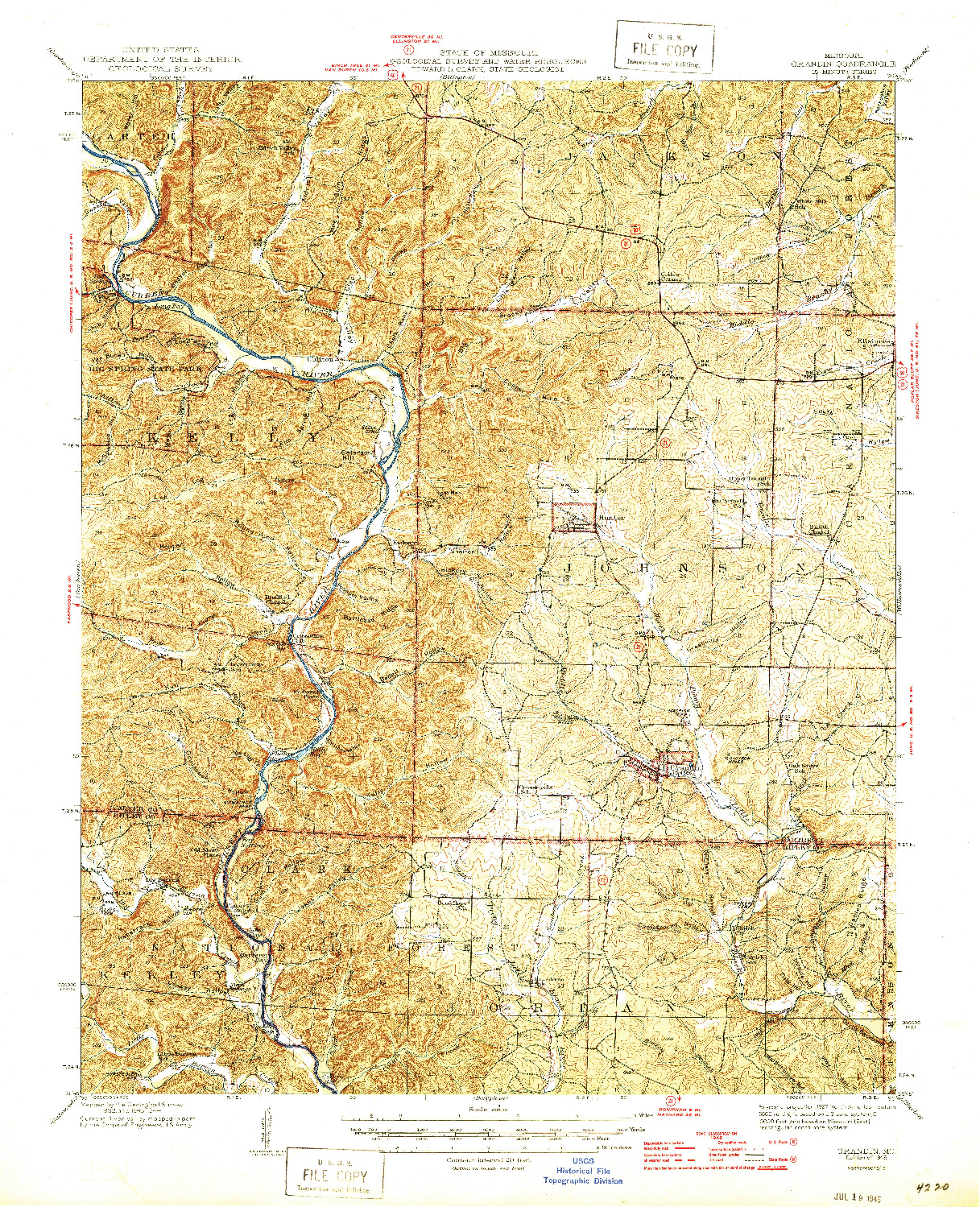 USGS 1:62500-SCALE QUADRANGLE FOR GRANDIN, MO 1946