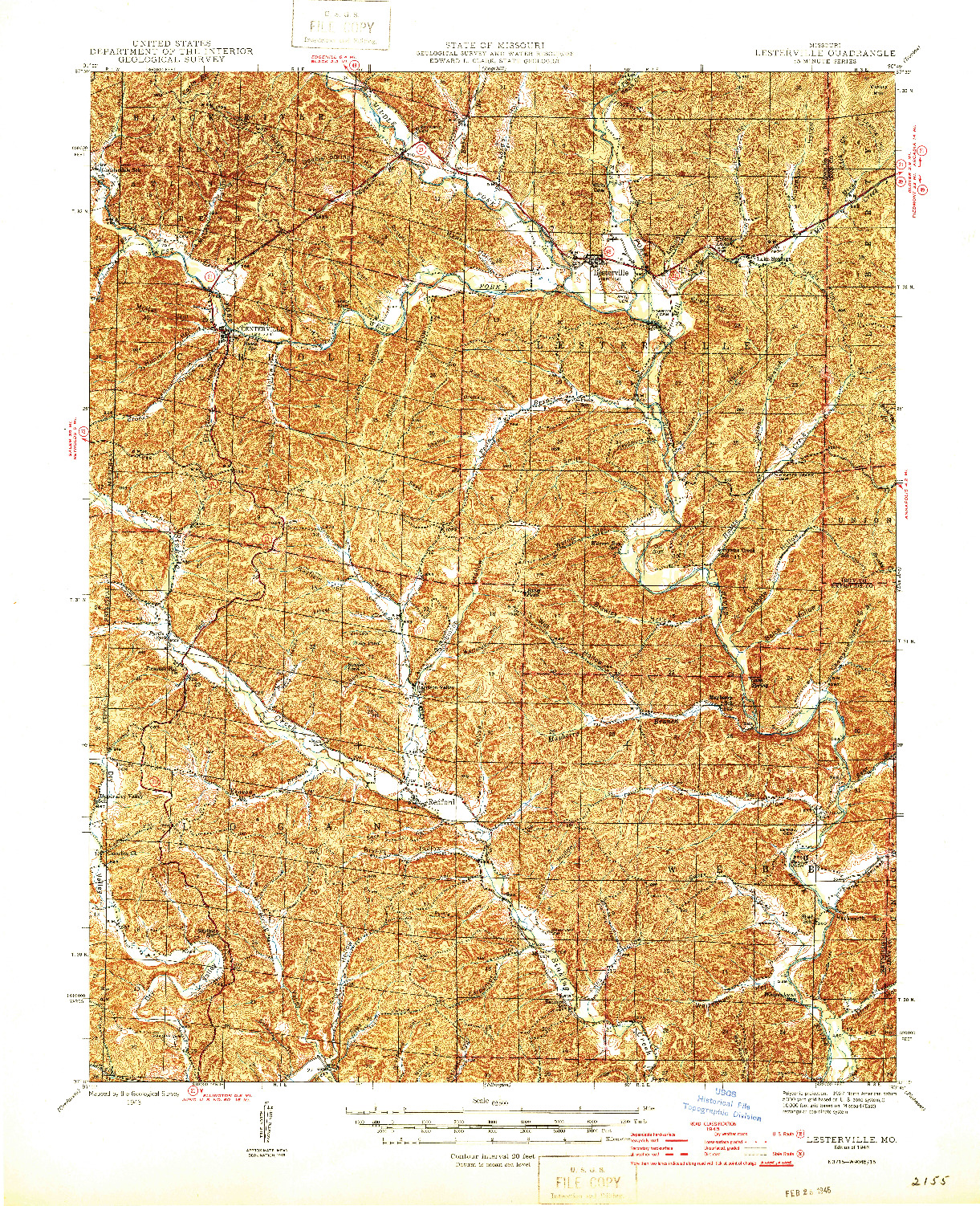 USGS 1:62500-SCALE QUADRANGLE FOR LESTERVILLE, MO 1946