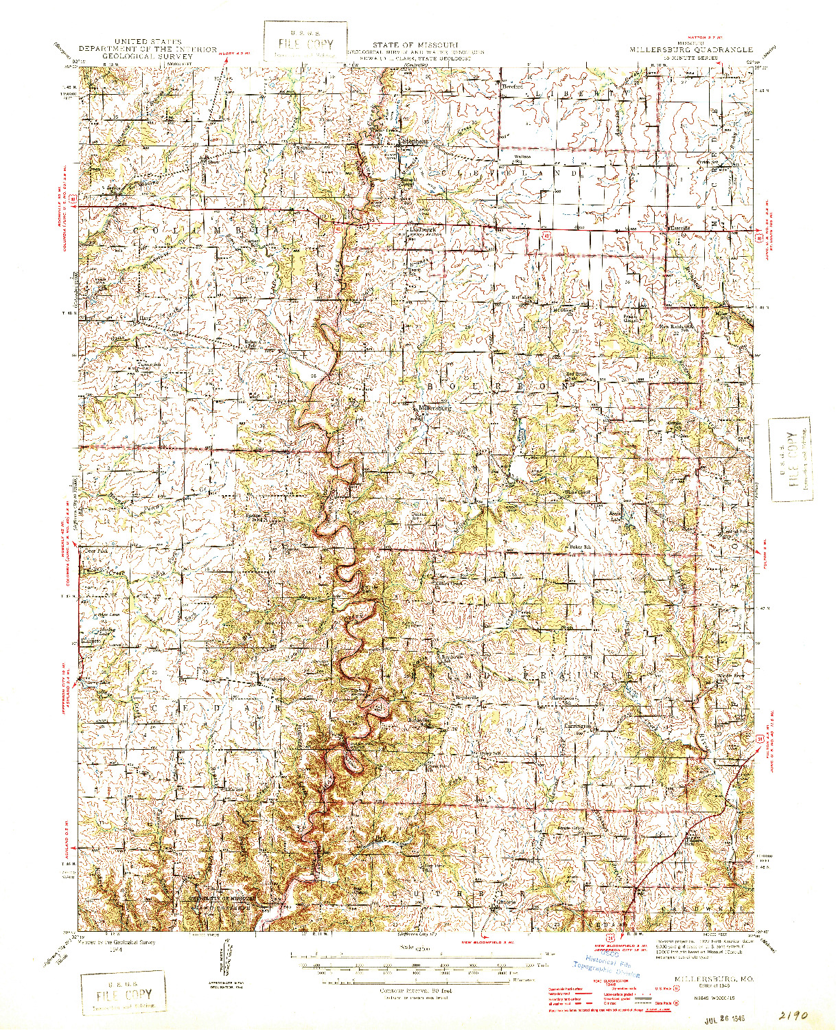 USGS 1:62500-SCALE QUADRANGLE FOR MILLERSBURG, MO 1946