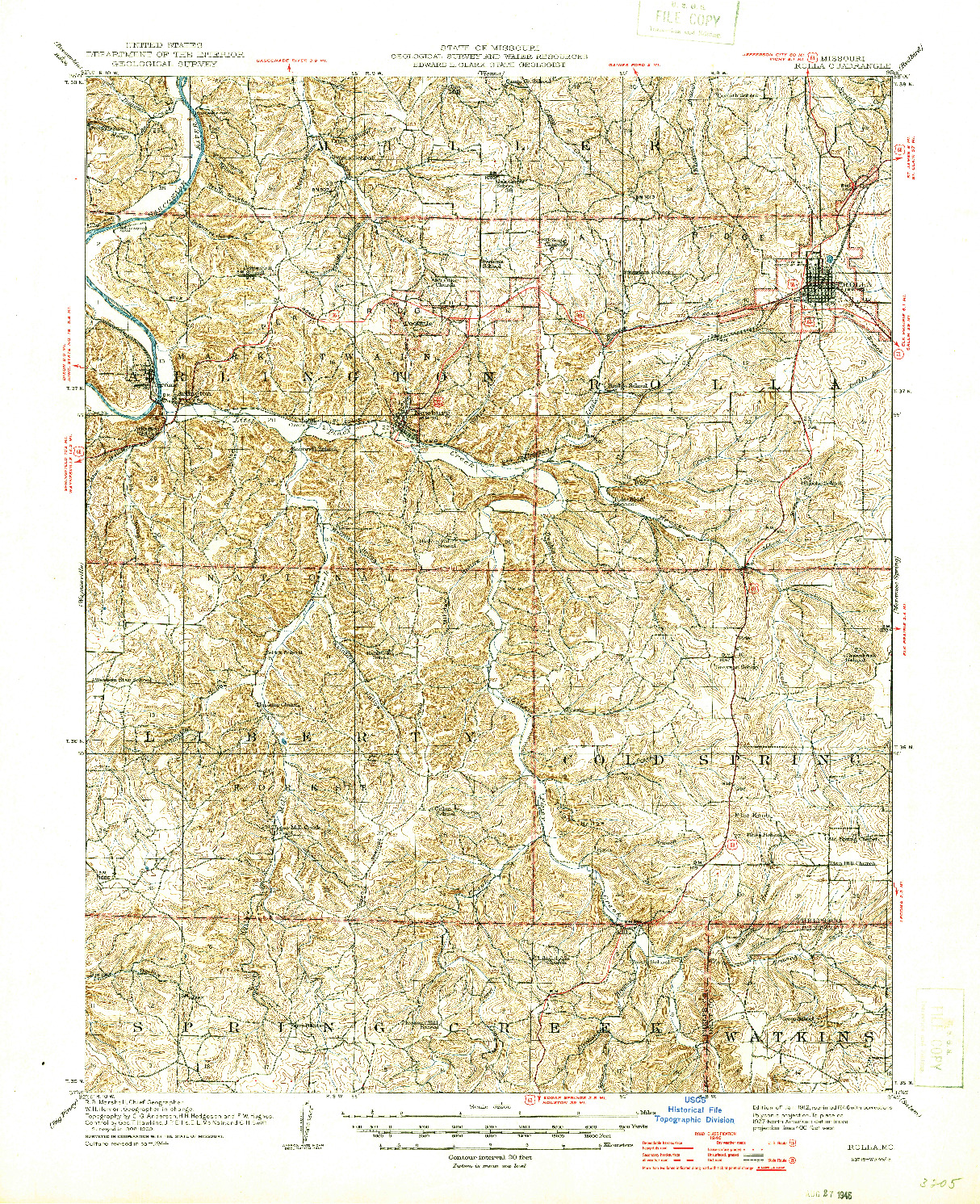 USGS 1:62500-SCALE QUADRANGLE FOR ROLLA, MO 1912