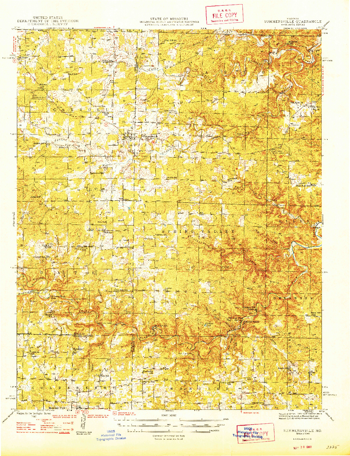 USGS 1:62500-SCALE QUADRANGLE FOR SUMMERSVILLE, MO 1946