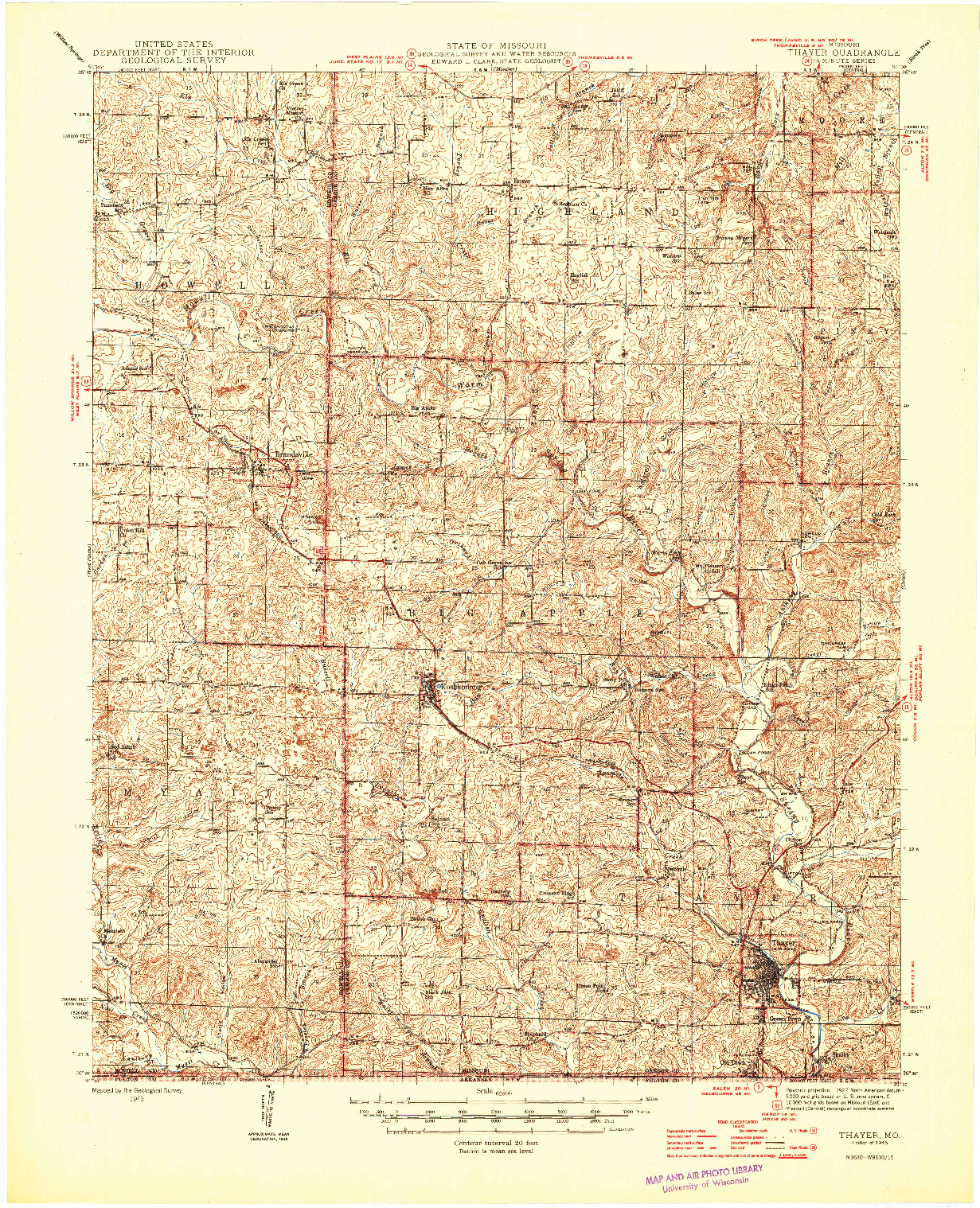 USGS 1:62500-SCALE QUADRANGLE FOR THAYER, MO 1946