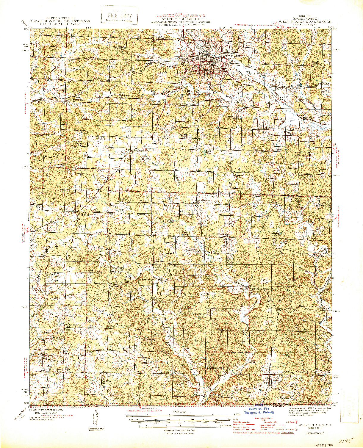 USGS 1:62500-SCALE QUADRANGLE FOR WEST PLAINS, MO 1946