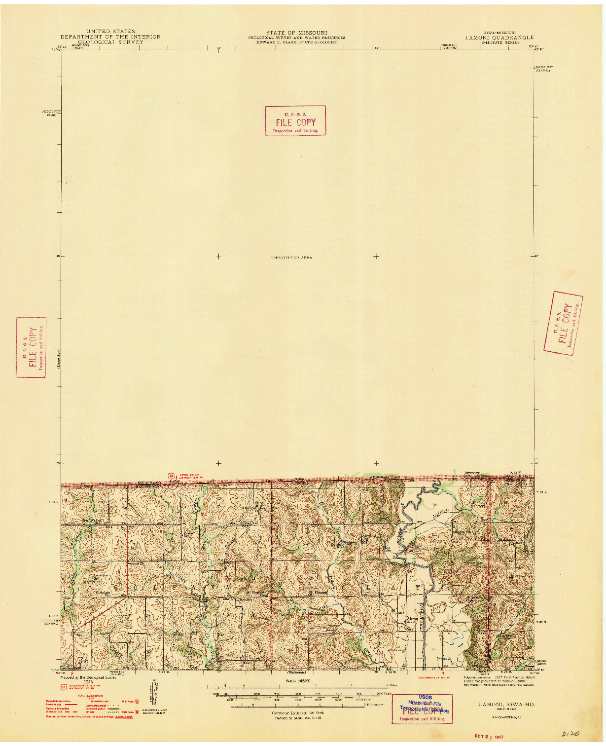 USGS 1:62500-SCALE QUADRANGLE FOR LAMONI, IA 1947