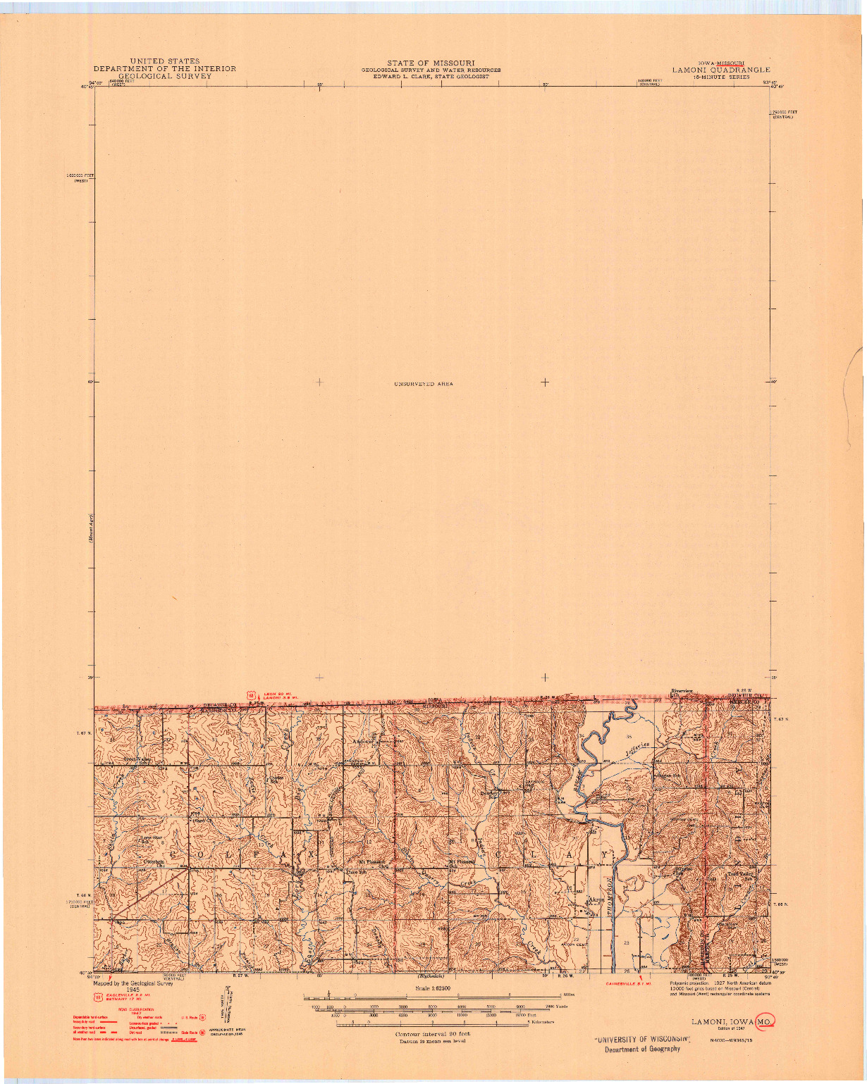 USGS 1:62500-SCALE QUADRANGLE FOR LAMONI, IA 1947