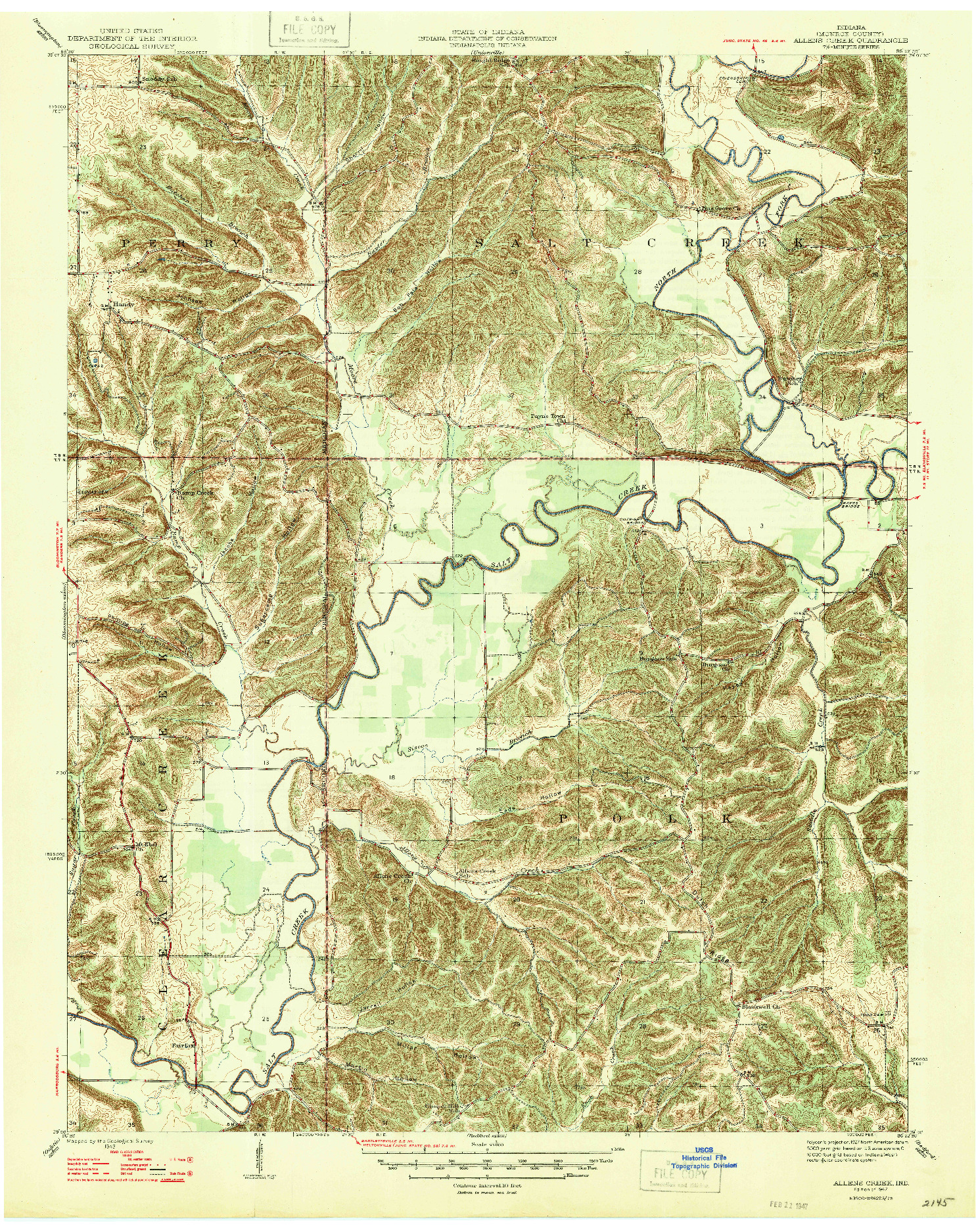 USGS 1:24000-SCALE QUADRANGLE FOR ALLENS CREEK, IN 1947