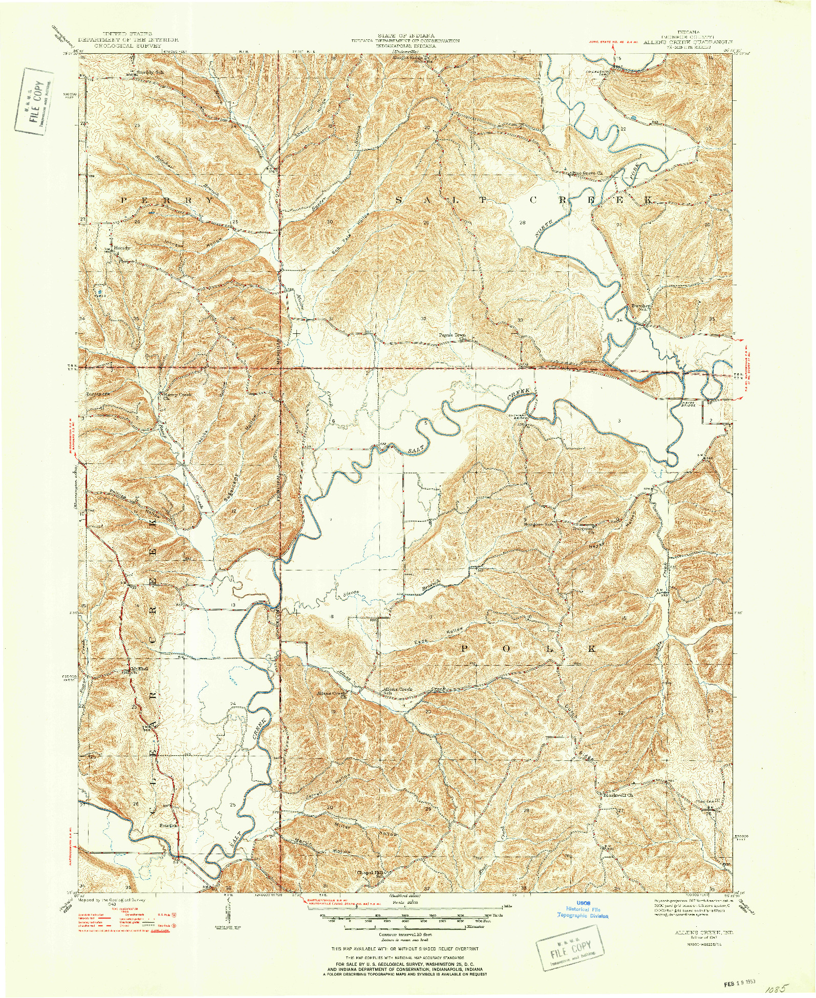 USGS 1:24000-SCALE QUADRANGLE FOR ALLENS CREEK, IN 1947