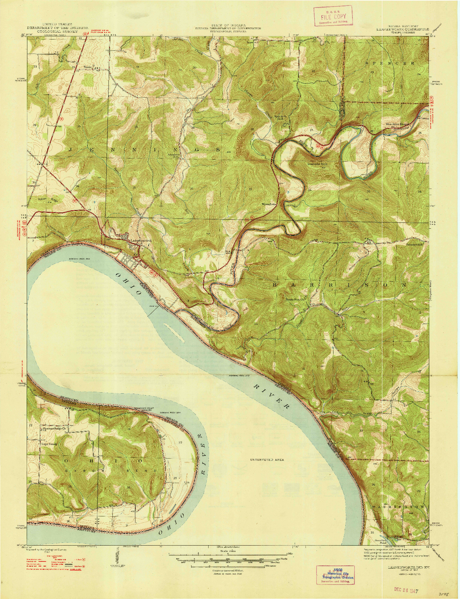 USGS 1:24000-SCALE QUADRANGLE FOR LEAVENWORTH, IN 1947