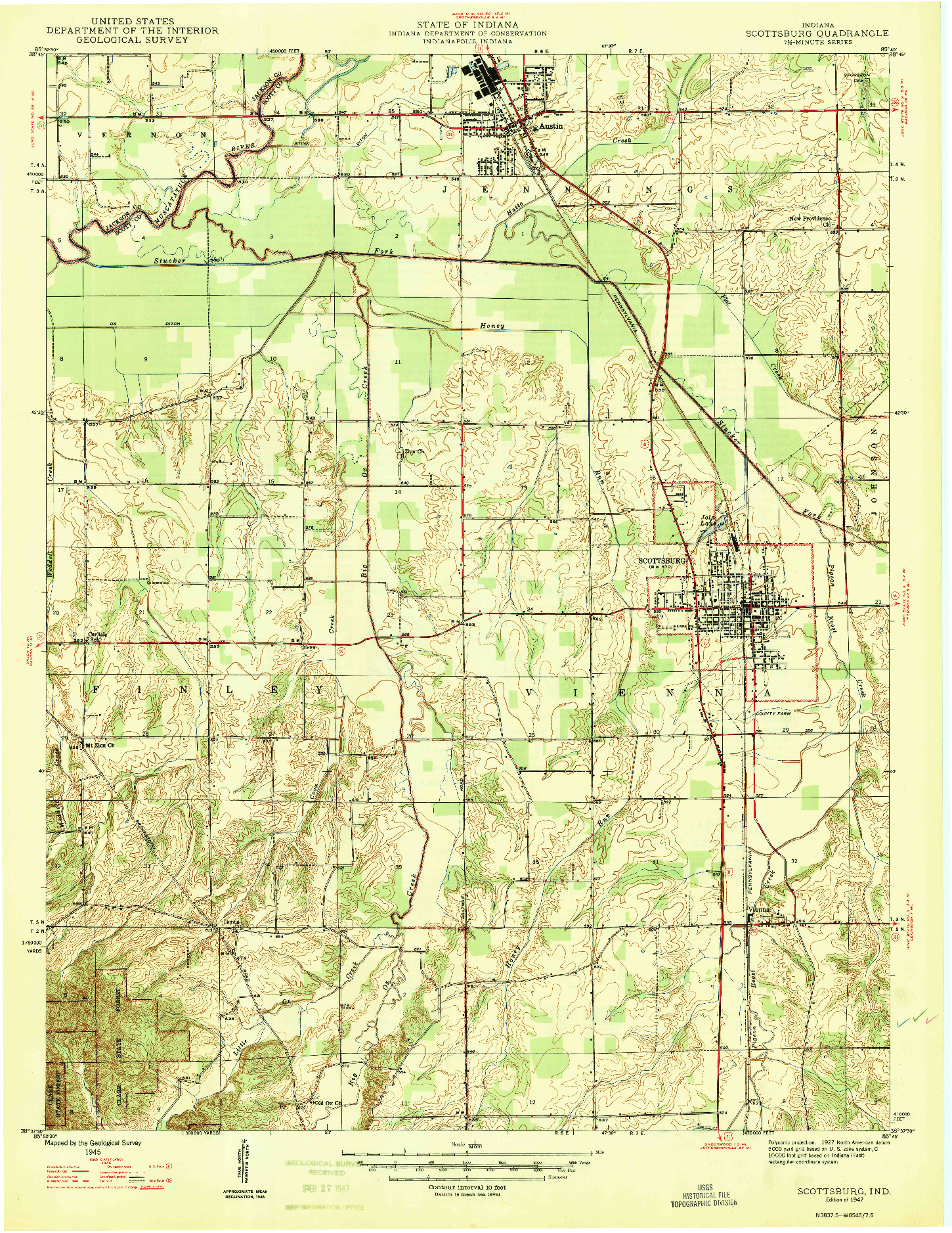 USGS 1:24000-SCALE QUADRANGLE FOR SCOTTSBURG, IN 1947