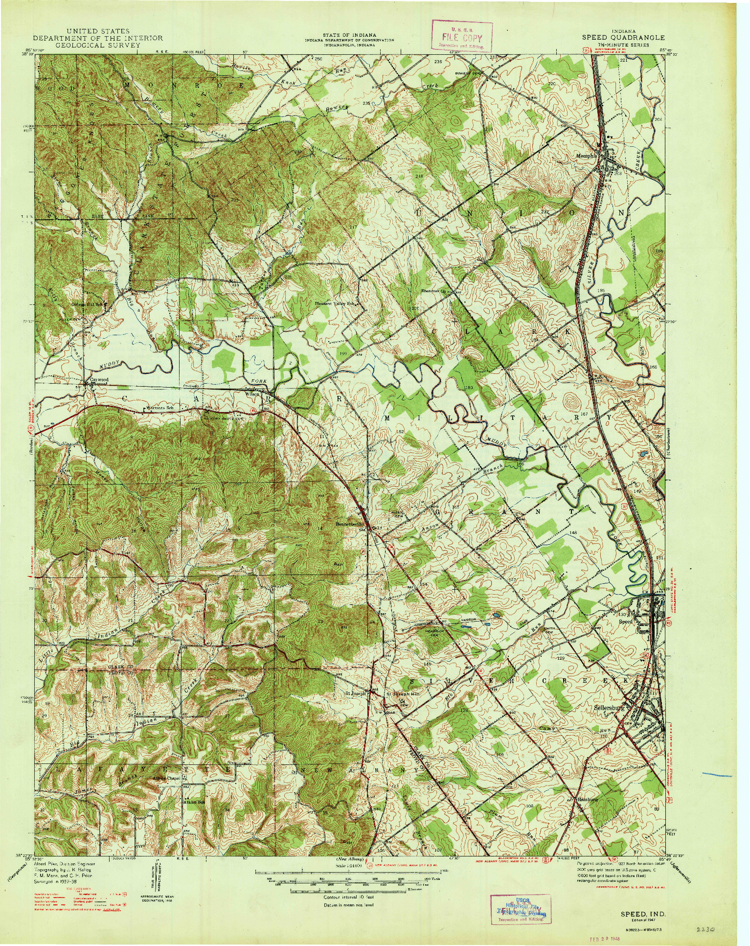 USGS 1:24000-SCALE QUADRANGLE FOR SPEED, IN 1947