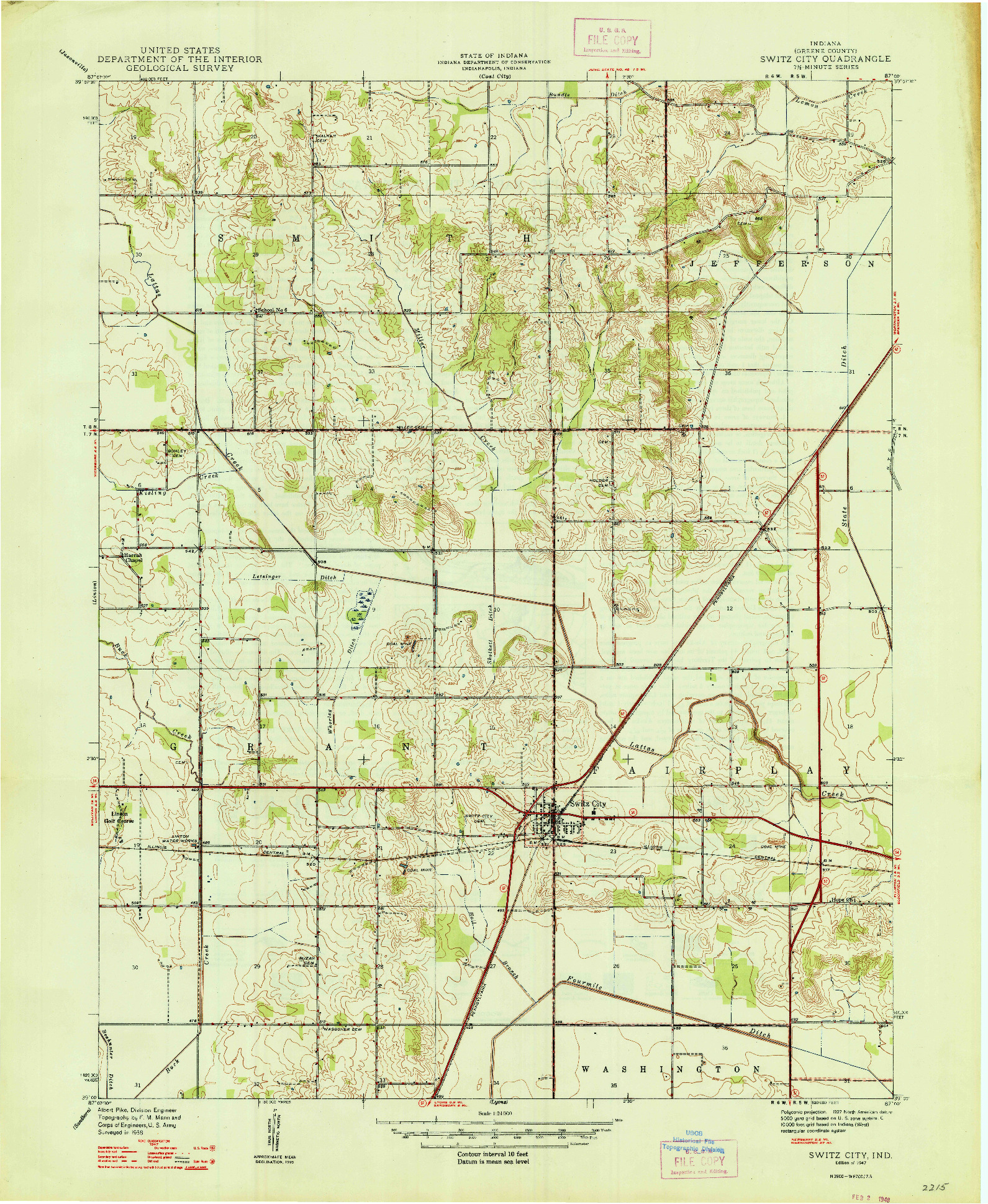 USGS 1:24000-SCALE QUADRANGLE FOR SWITZ CITY, IN 1947