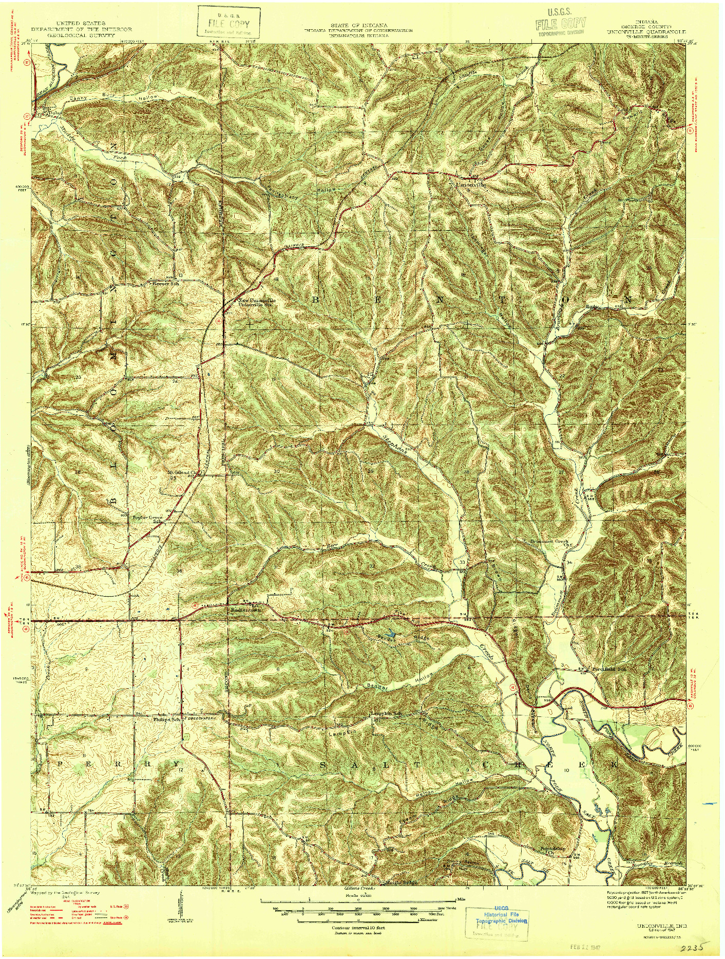 USGS 1:24000-SCALE QUADRANGLE FOR UNIONVILLE, IN 1947