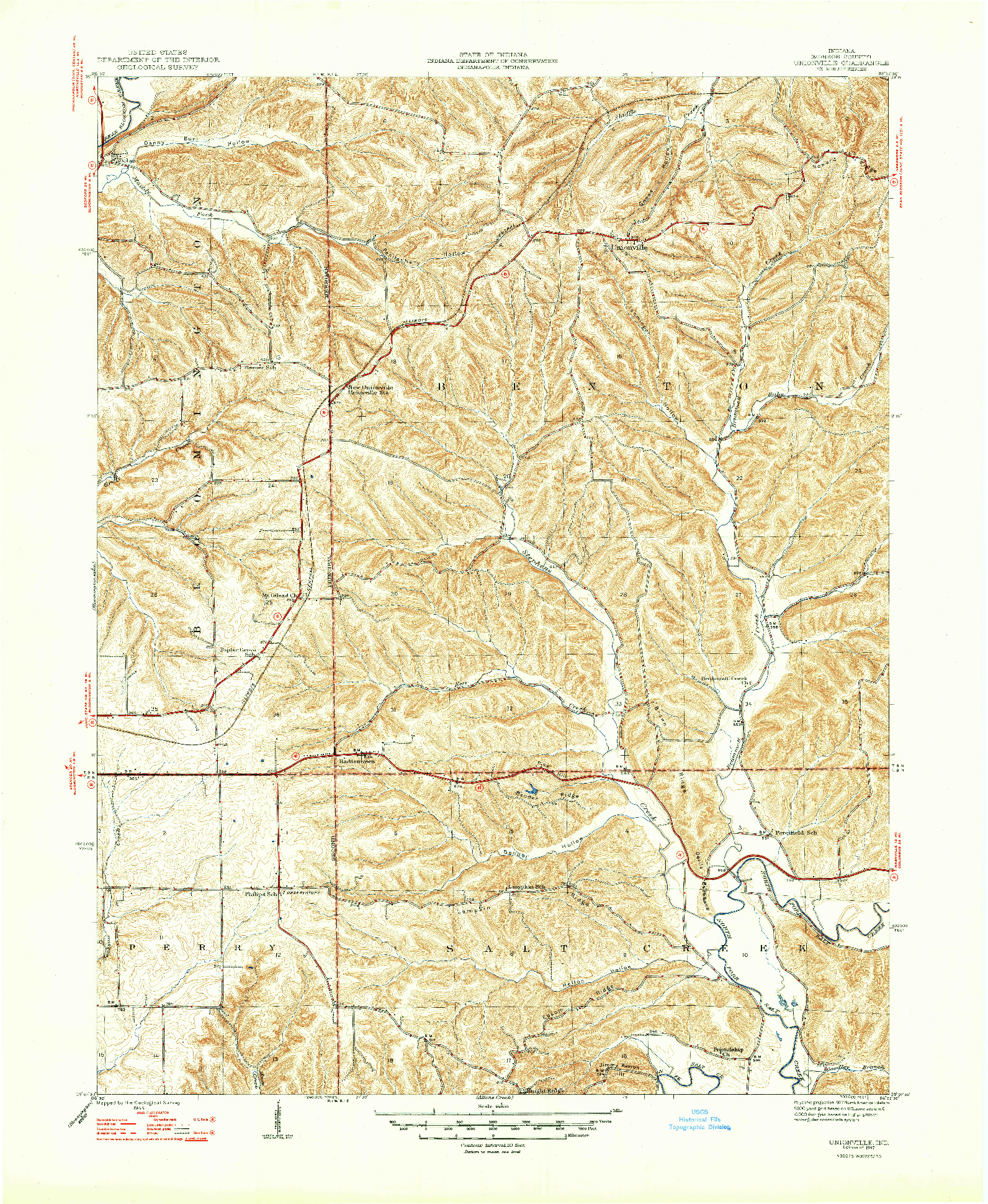 USGS 1:24000-SCALE QUADRANGLE FOR UNIONVILLE, IN 1947