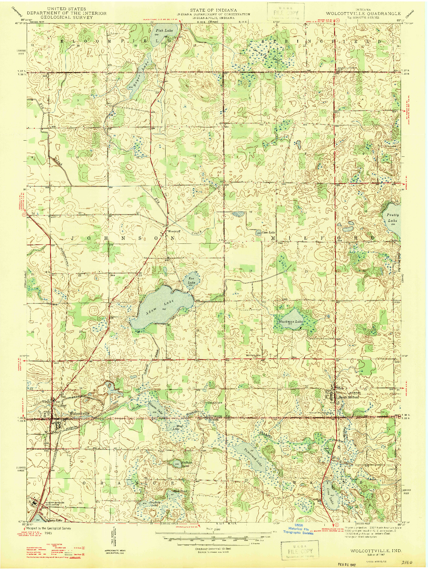 USGS 1:24000-SCALE QUADRANGLE FOR WOLCOTTVILLE, IN 1947