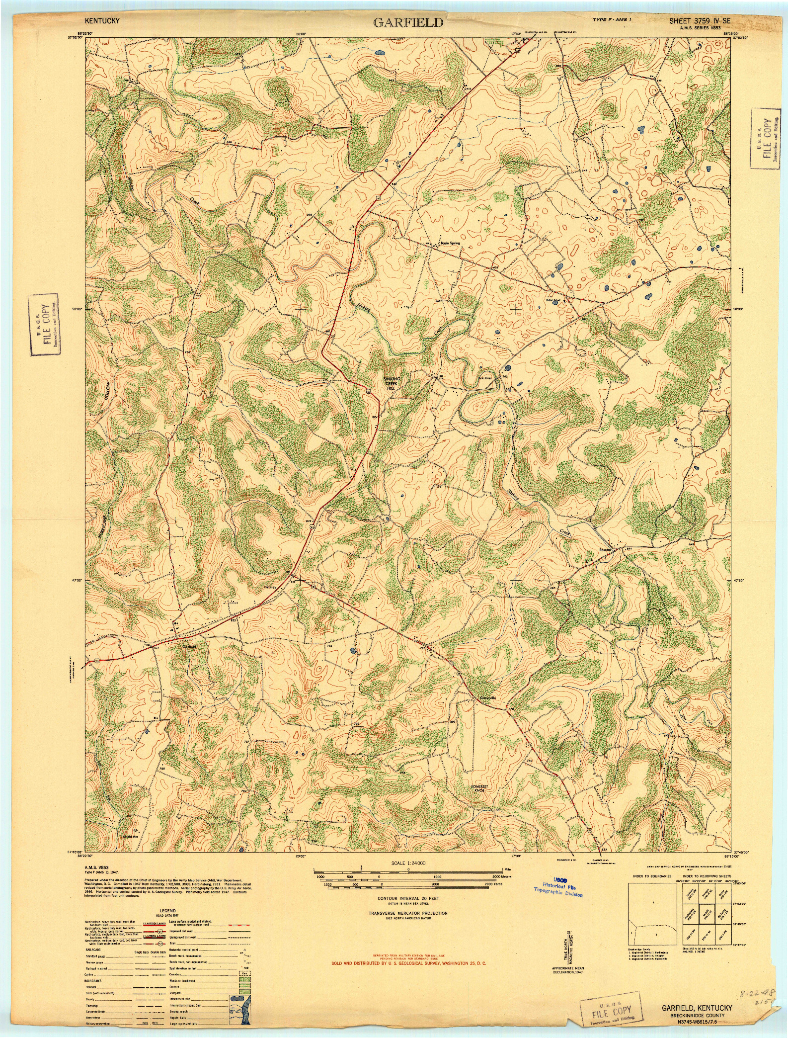 USGS 1:24000-SCALE QUADRANGLE FOR GARFIELD, KY 1947