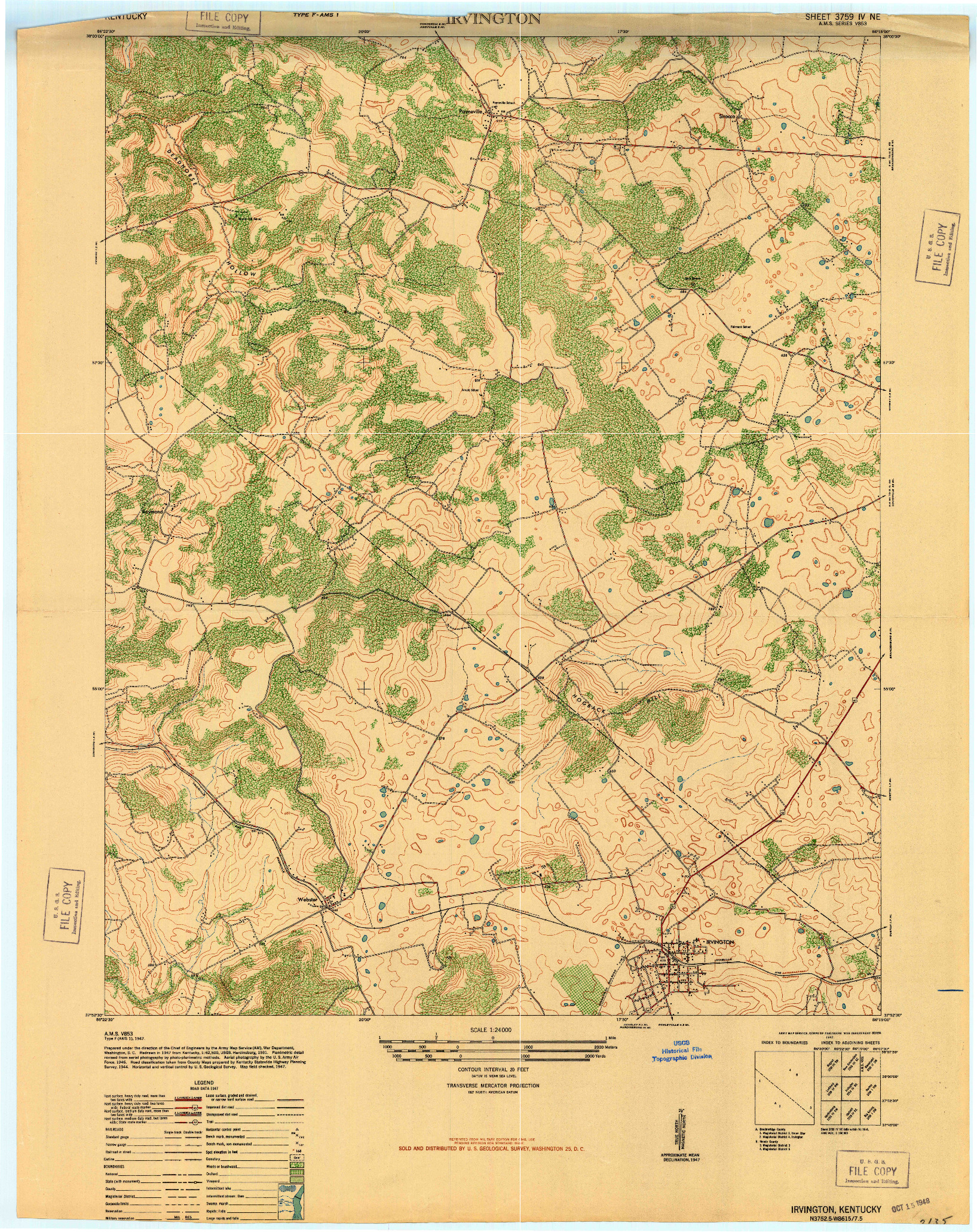 USGS 1:24000-SCALE QUADRANGLE FOR IRVINGTON, KY 1947