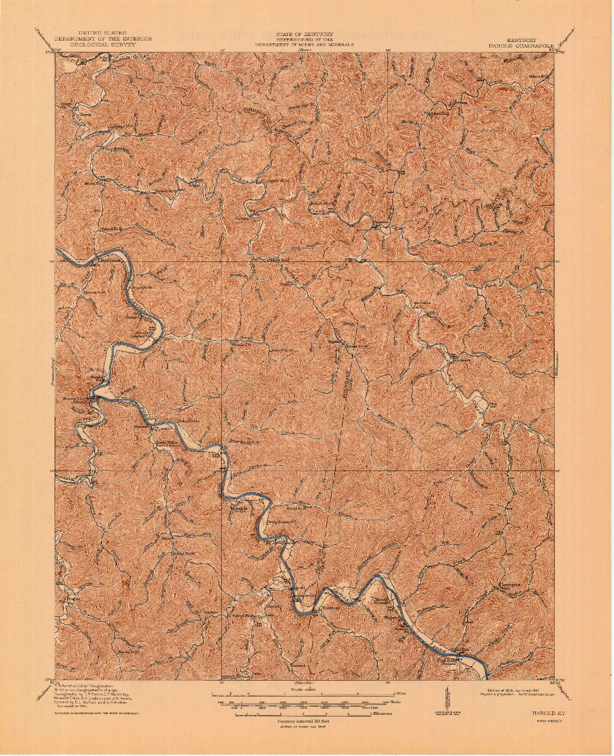 USGS 1:62500-SCALE QUADRANGLE FOR HAROLD, KY 1916