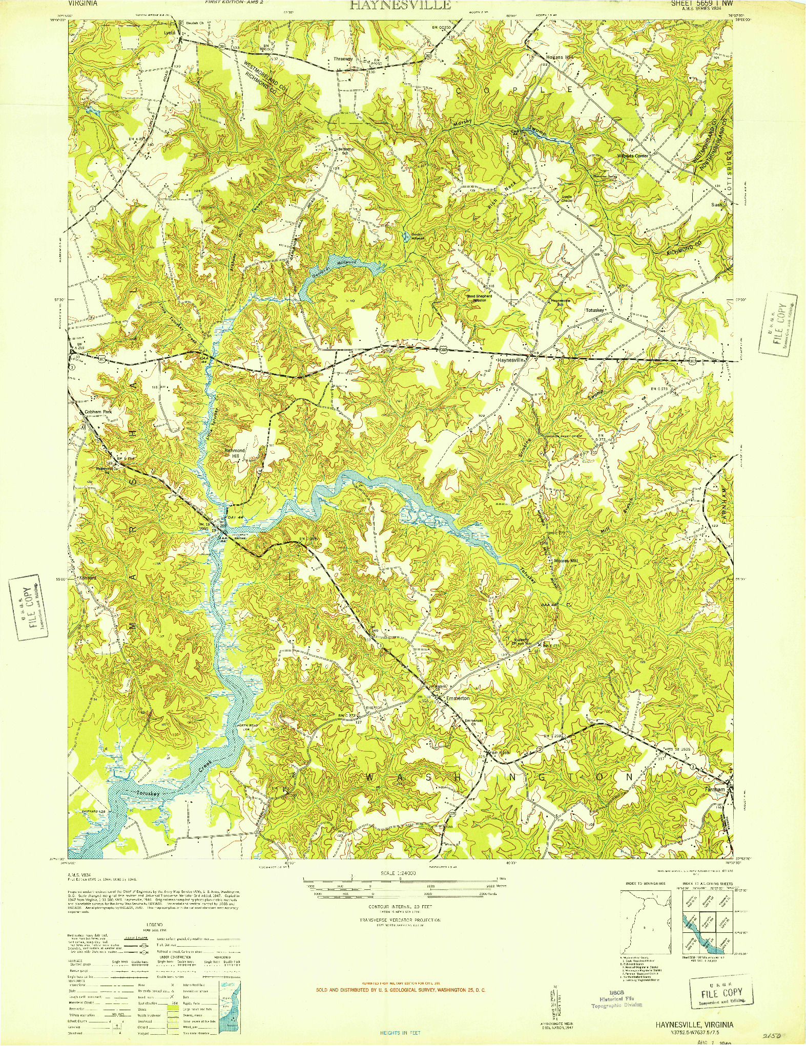 USGS 1:24000-SCALE QUADRANGLE FOR HAYNESVILLE, VA 1947