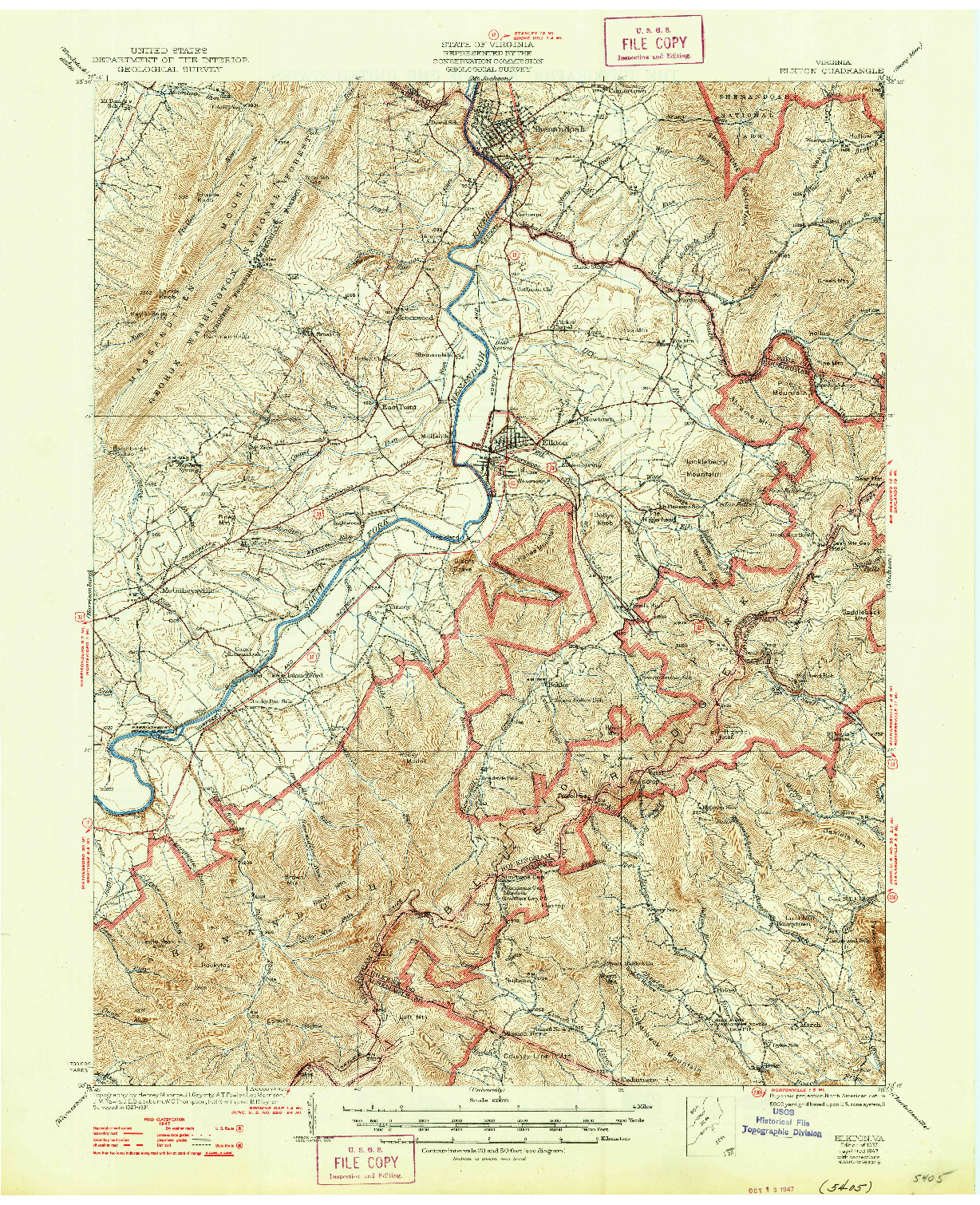 USGS 1:62500-SCALE QUADRANGLE FOR ELKTON, VA 1937