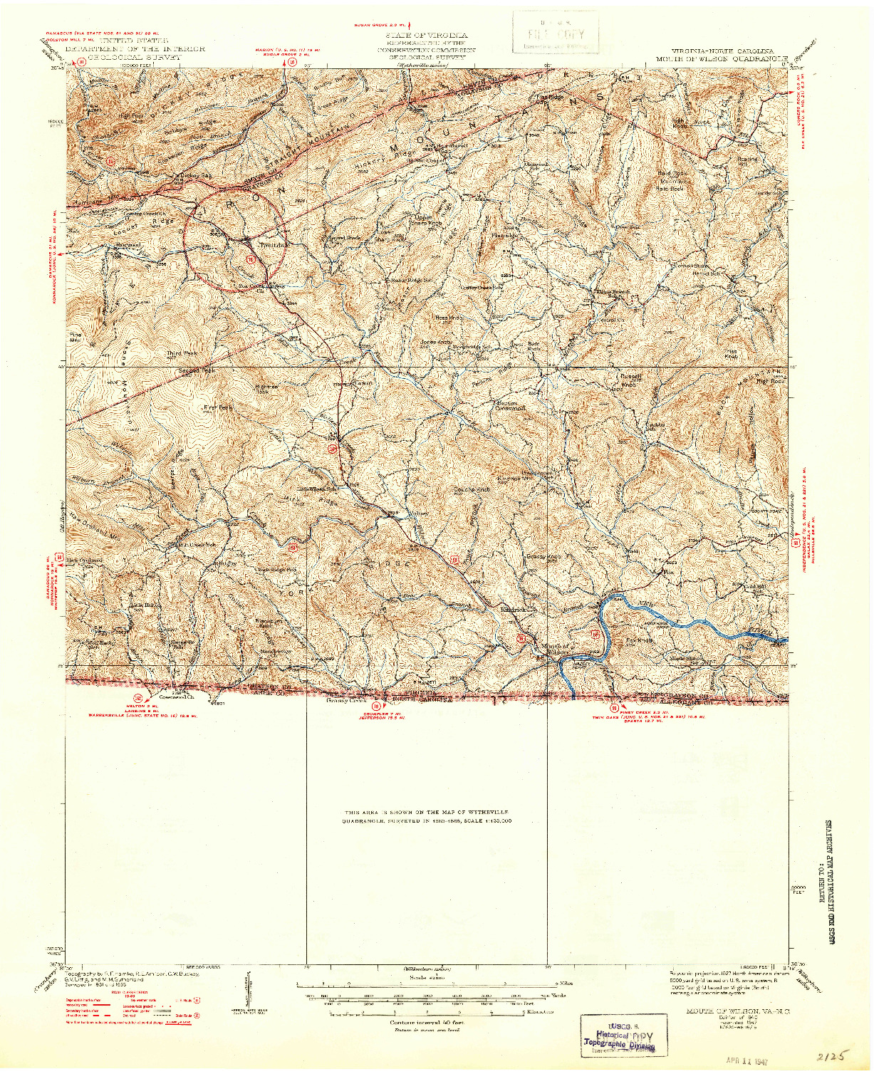 USGS 1:62500-SCALE QUADRANGLE FOR MOUTH OF WILSON, VA 1940