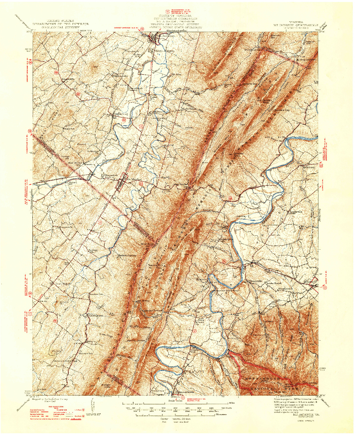 USGS 1:62500-SCALE QUADRANGLE FOR MT JACKSON, VA 1947