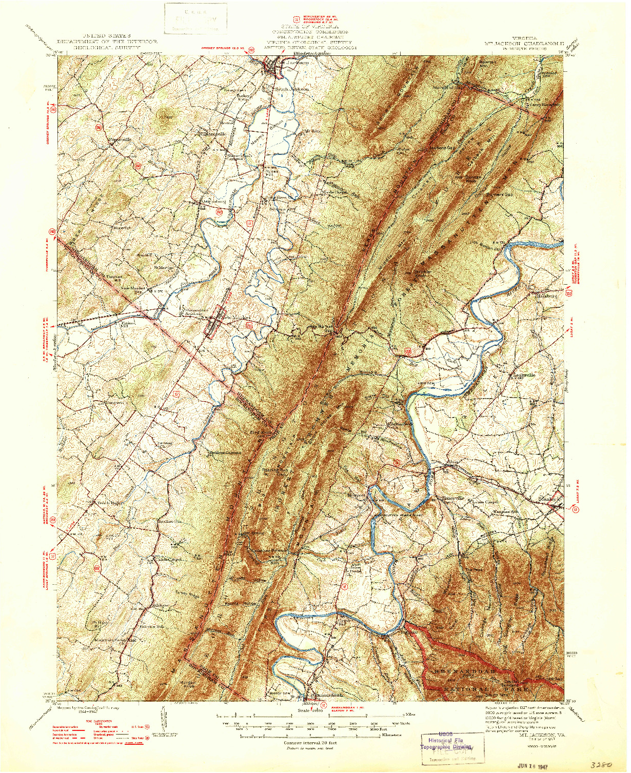 USGS 1:62500-SCALE QUADRANGLE FOR MT JACKSON, VA 1947