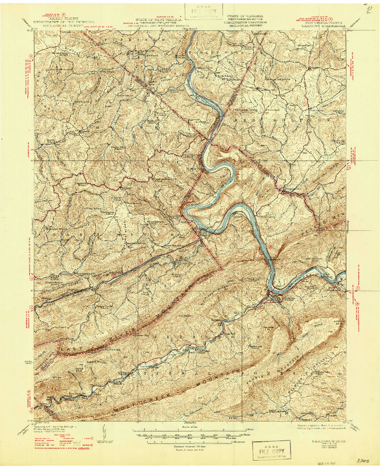 USGS 1:62500-SCALE QUADRANGLE FOR NARROWS, VA 1937