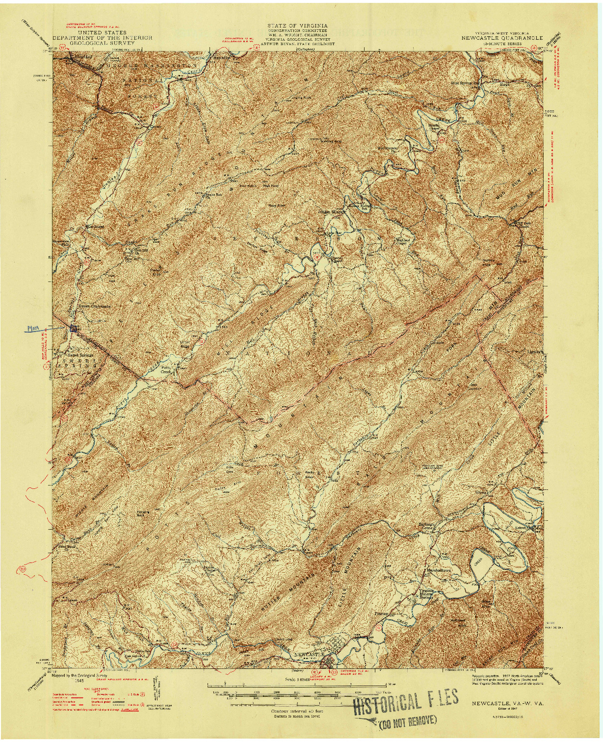 USGS 1:62500-SCALE QUADRANGLE FOR NEW CASTLE, VA 1947