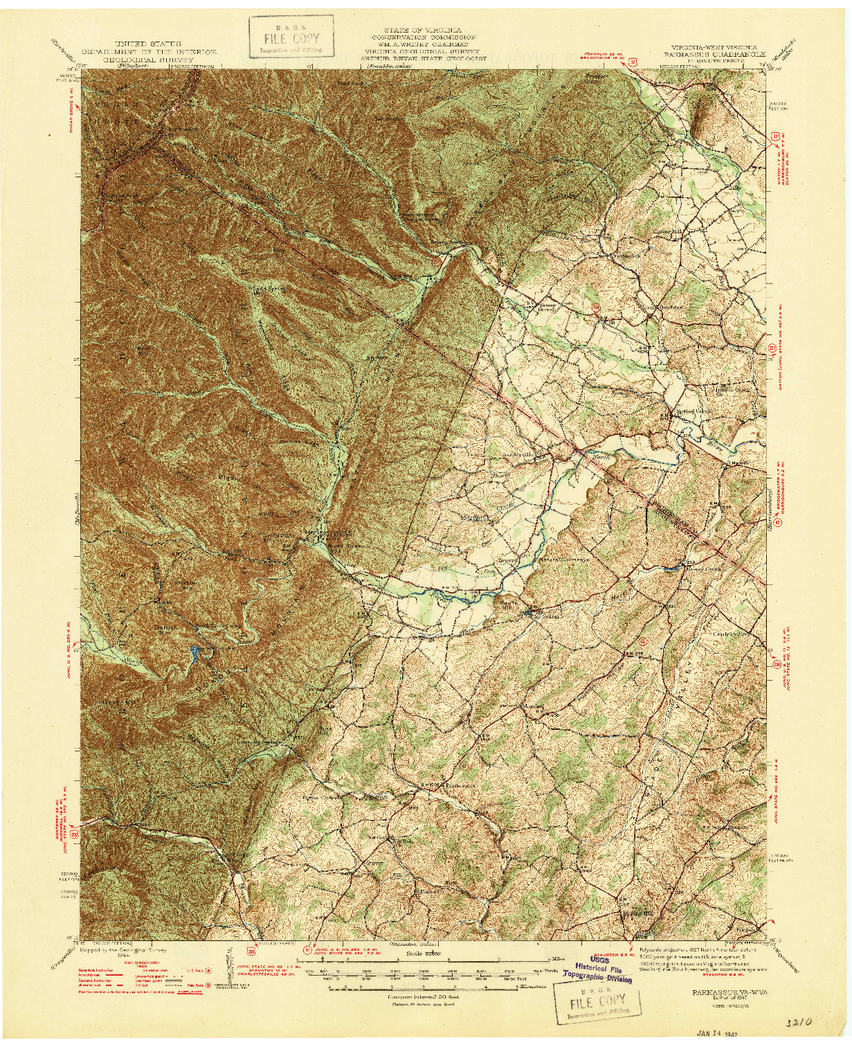 USGS 1:62500-SCALE QUADRANGLE FOR PARNASSUS, VA 1947