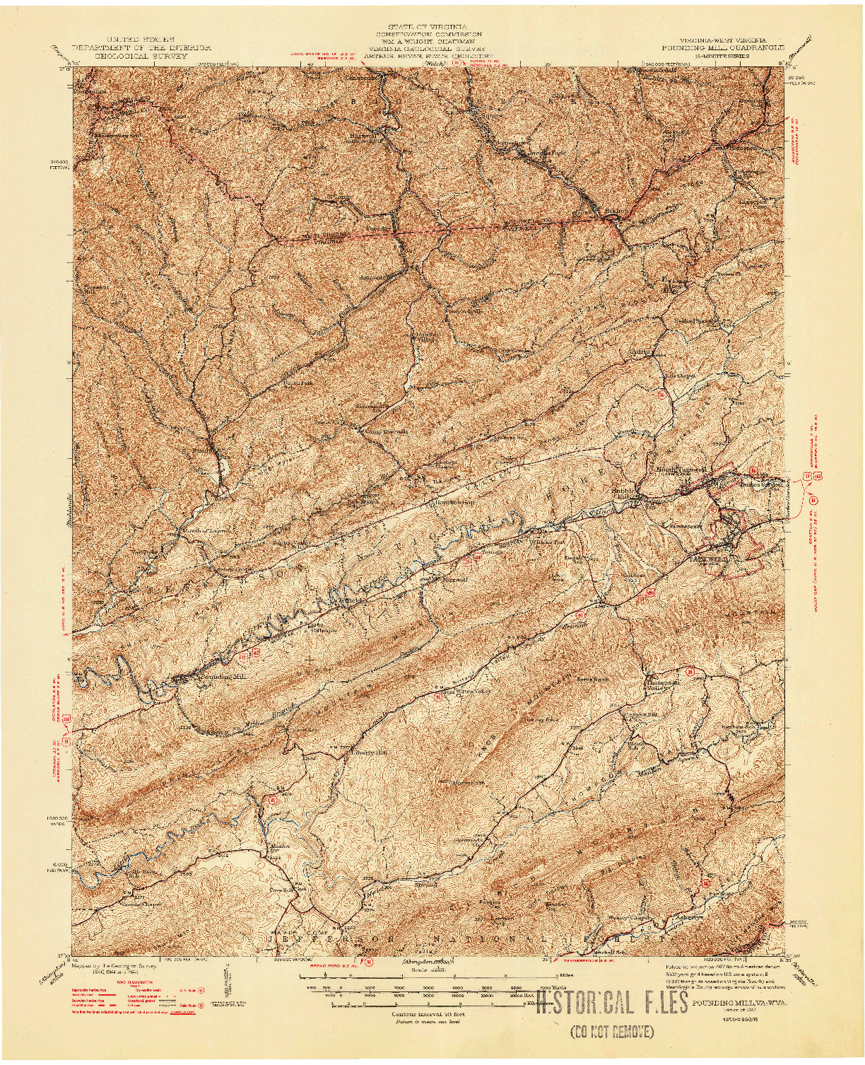 USGS 1:62500-SCALE QUADRANGLE FOR POUNDING MILL, VA 1947
