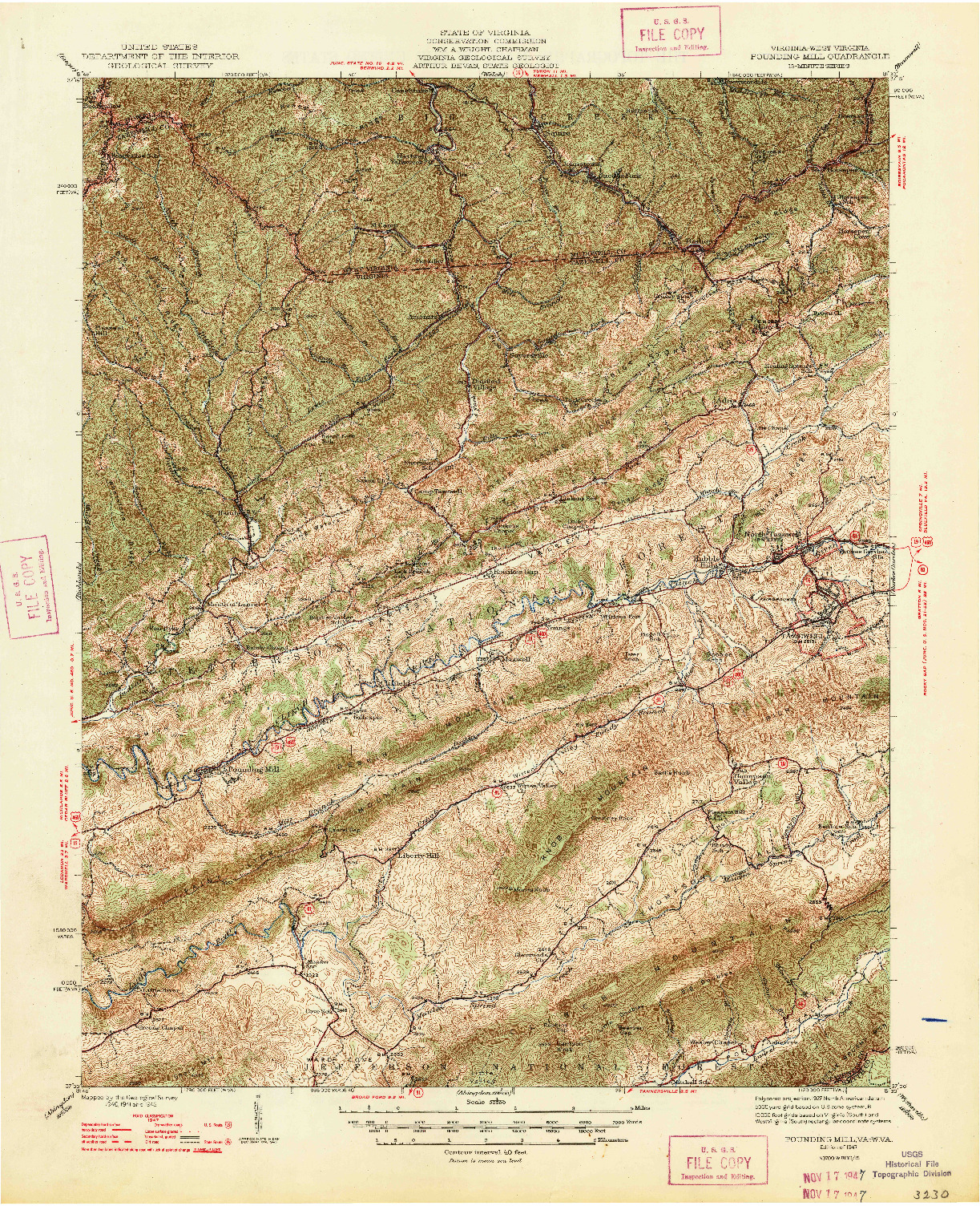 USGS 1:62500-SCALE QUADRANGLE FOR POUNDING MILL, VA 1947