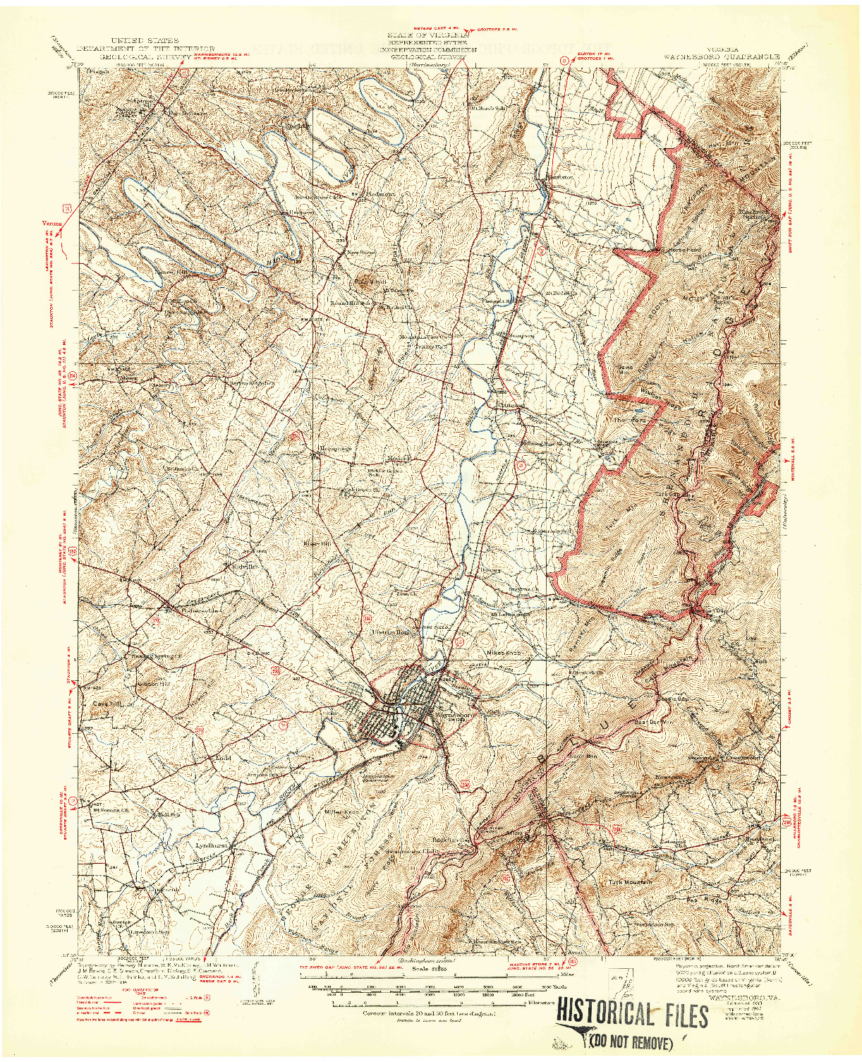 USGS 1:62500-SCALE QUADRANGLE FOR WAYNESBORO, VA 1939