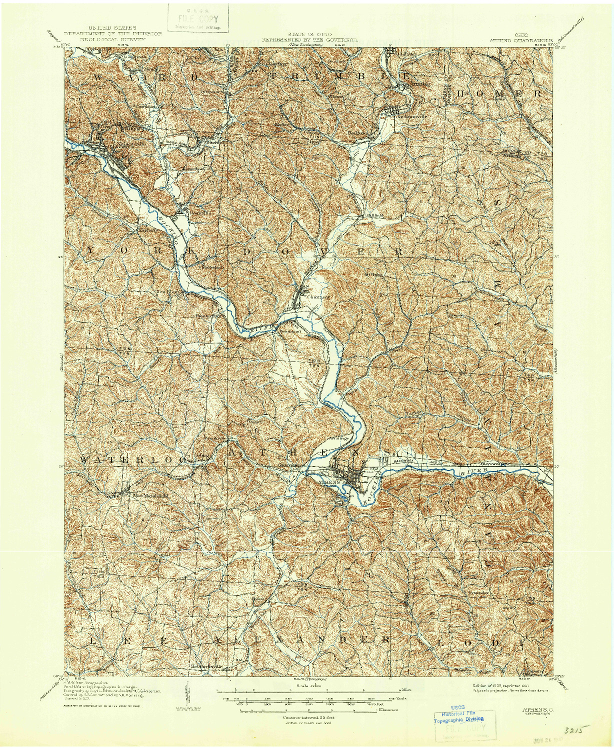 USGS 1:62500-SCALE QUADRANGLE FOR ATHENS, OH 1905