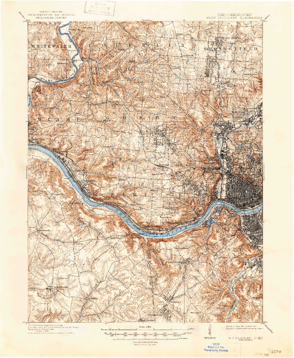 USGS 1:62500-SCALE QUADRANGLE FOR WEST CINCINNATI, OH 1914